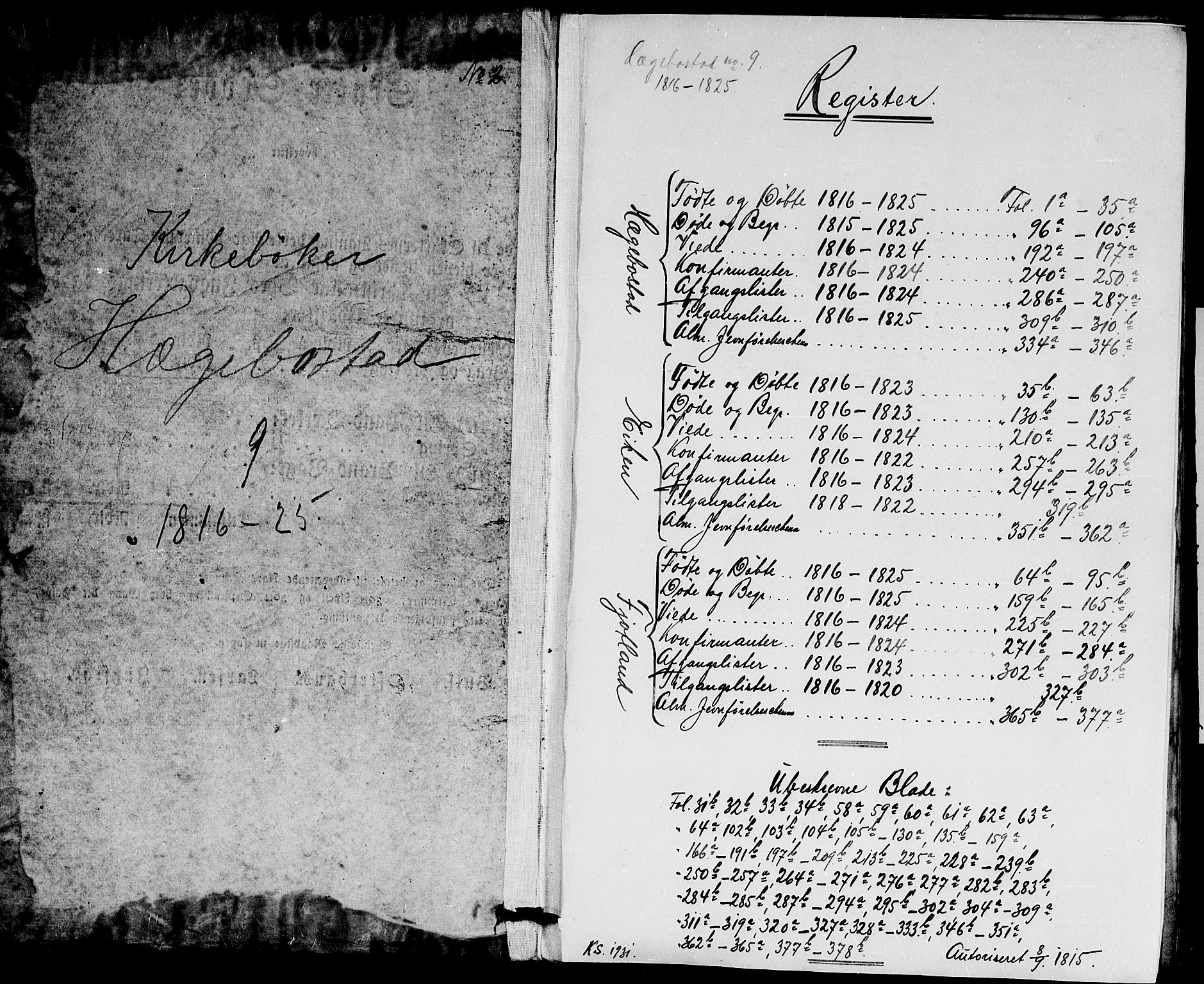 Hægebostad sokneprestkontor, SAK/1111-0024/F/Fa/Faa/L0002: Ministerialbok nr. A 2 /1, 1816-1825