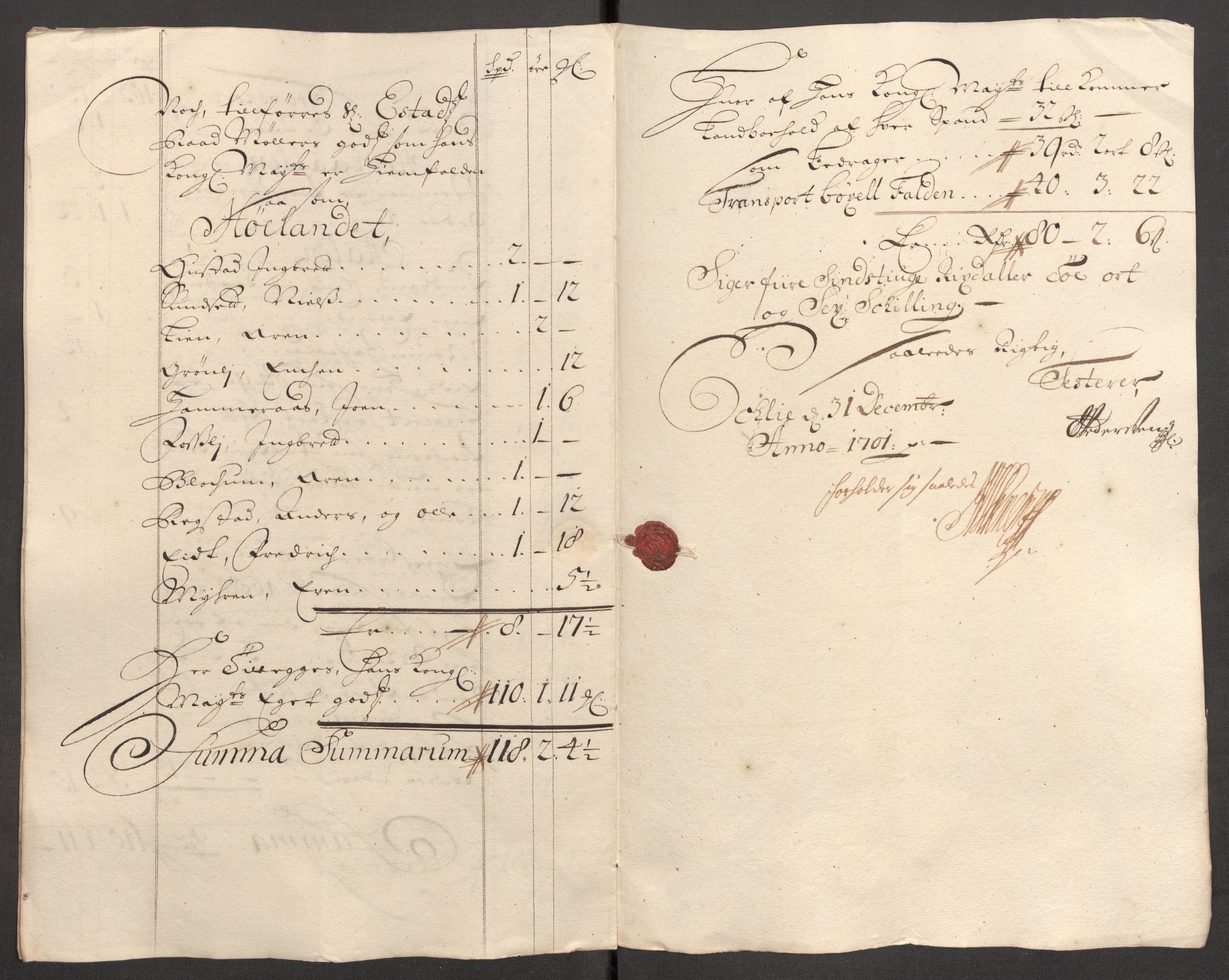 Rentekammeret inntil 1814, Reviderte regnskaper, Fogderegnskap, RA/EA-4092/R60/L3951: Fogderegnskap Orkdal og Gauldal, 1701, s. 259