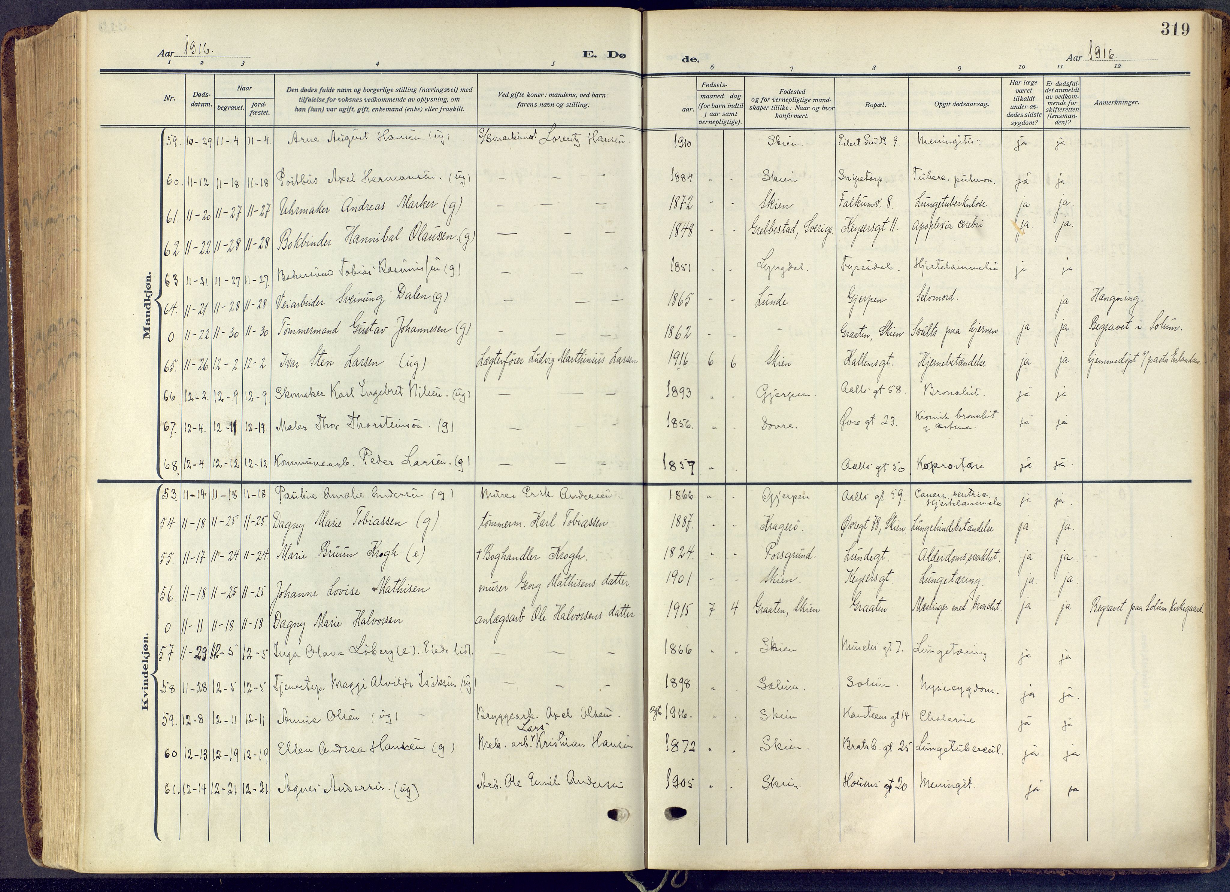 Skien kirkebøker, AV/SAKO-A-302/F/Fa/L0013: Ministerialbok nr. 13, 1915-1921, s. 319