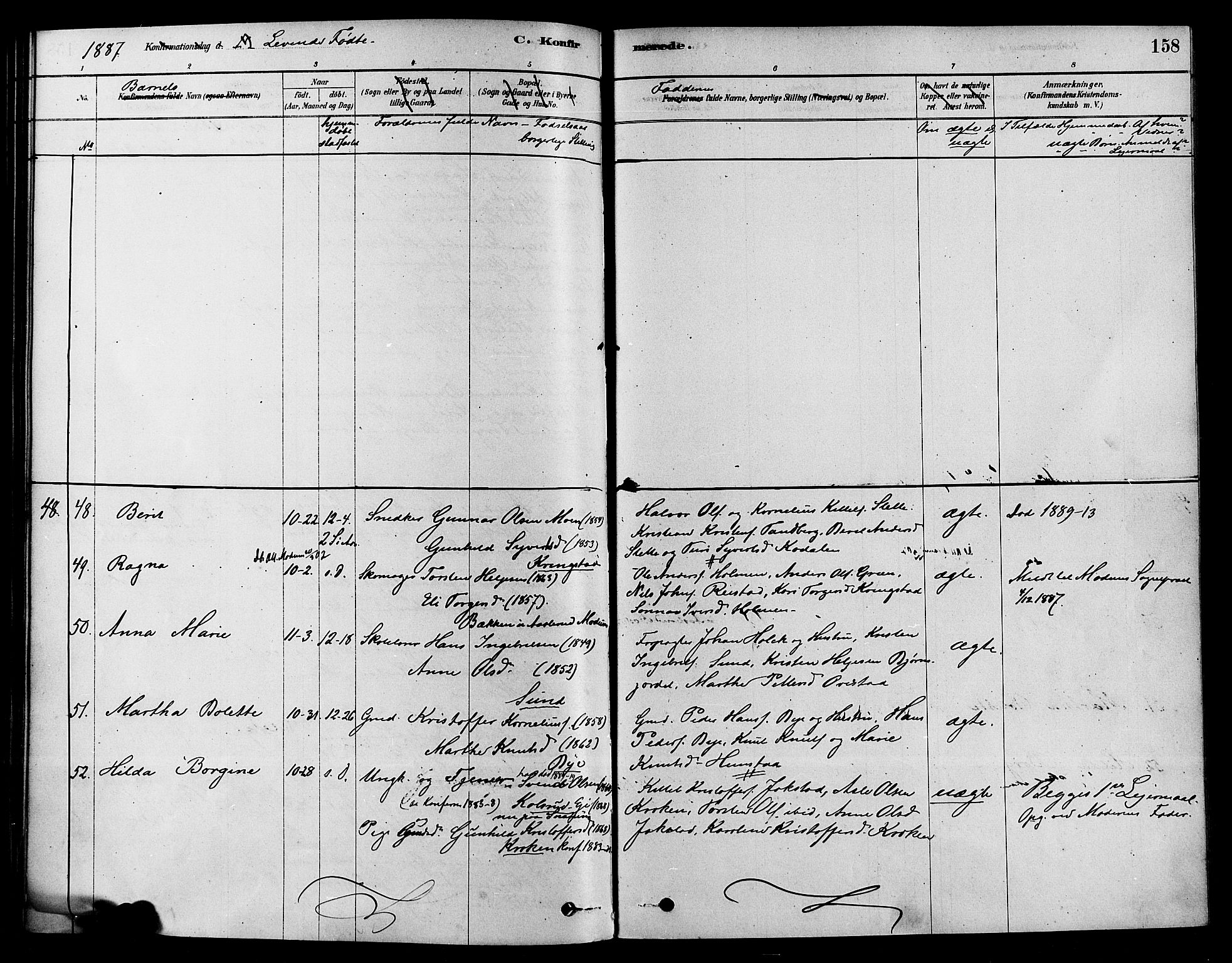 Sigdal kirkebøker, AV/SAKO-A-245/F/Fa/L0011: Ministerialbok nr. I 11, 1879-1887, s. 158