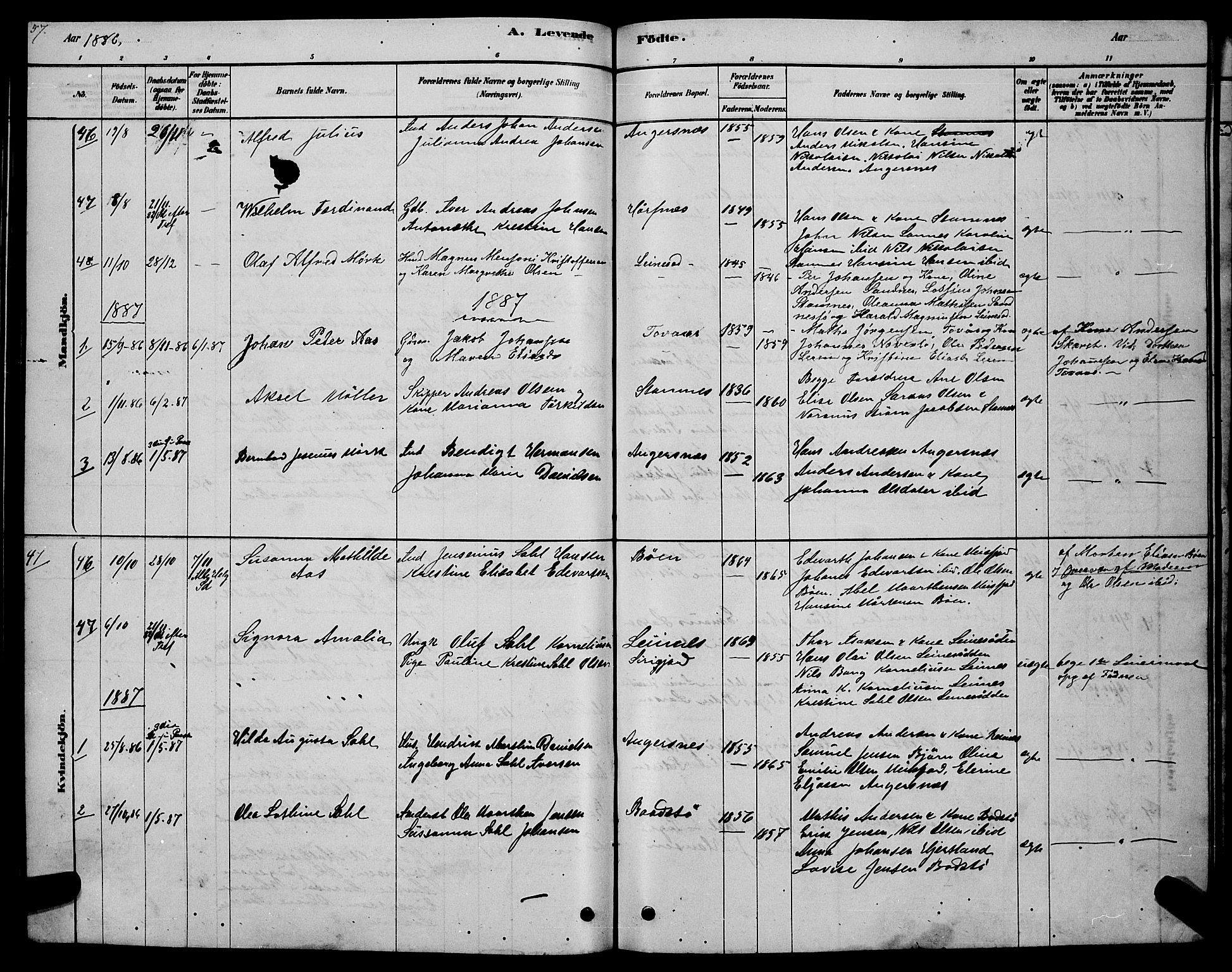 Ministerialprotokoller, klokkerbøker og fødselsregistre - Nordland, SAT/A-1459/831/L0477: Klokkerbok nr. 831C04, 1878-1897, s. 57