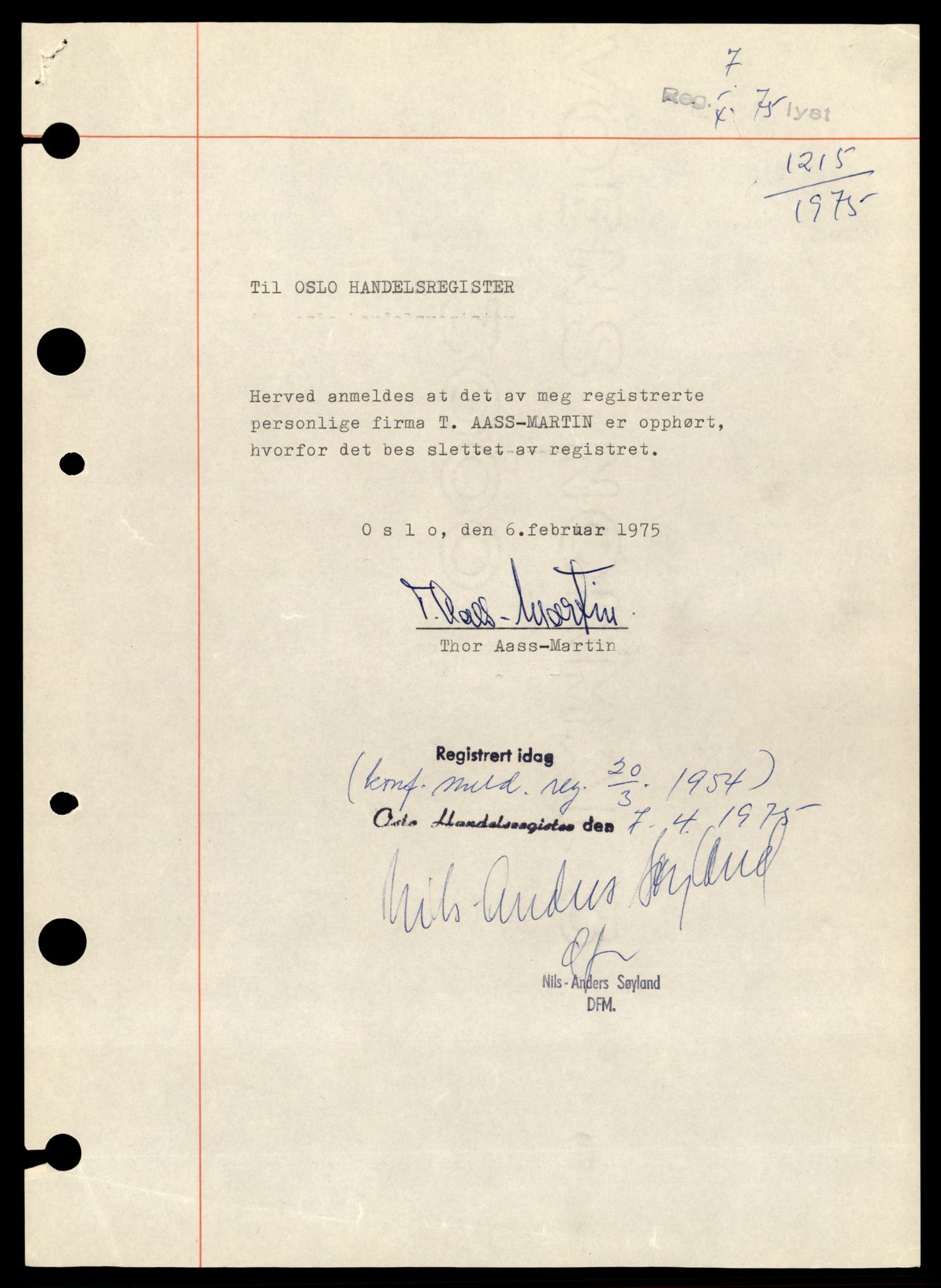 Oslo byfogd, Handelsregisteret, SAT/A-10867/G/Gb/Gbb/L0015: Registreringsmeldinger, T-Ø, 1975, s. 3