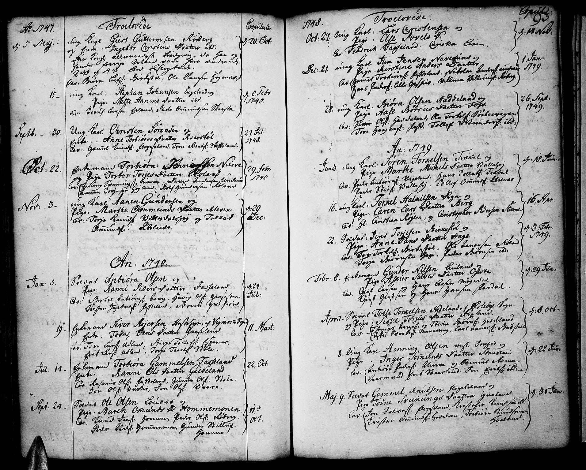 Sør-Audnedal sokneprestkontor, AV/SAK-1111-0039/F/Fa/Fab/L0001: Ministerialbok nr. A 1 /1, 1726-1766, s. 93