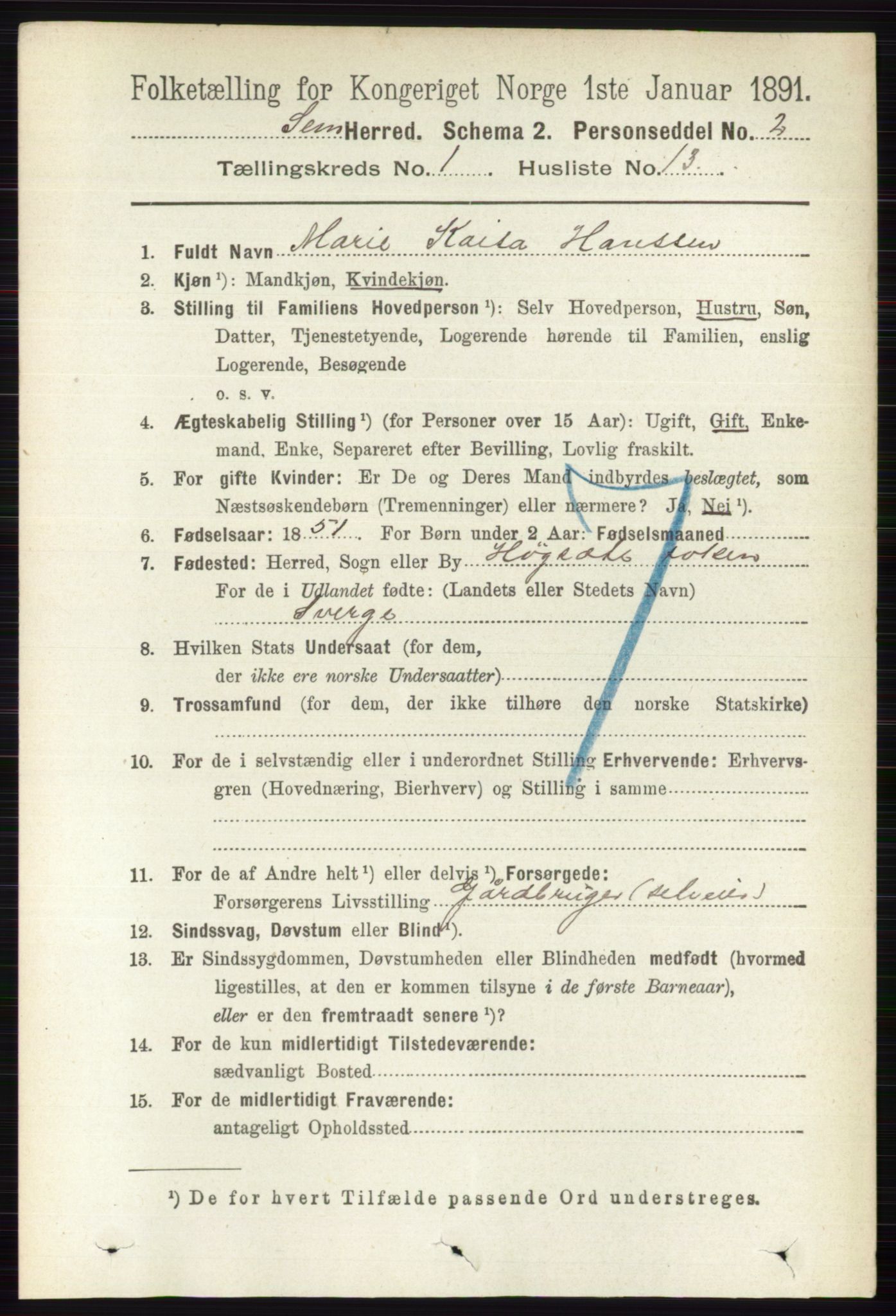 RA, Folketelling 1891 for 0721 Sem herred, 1891, s. 188