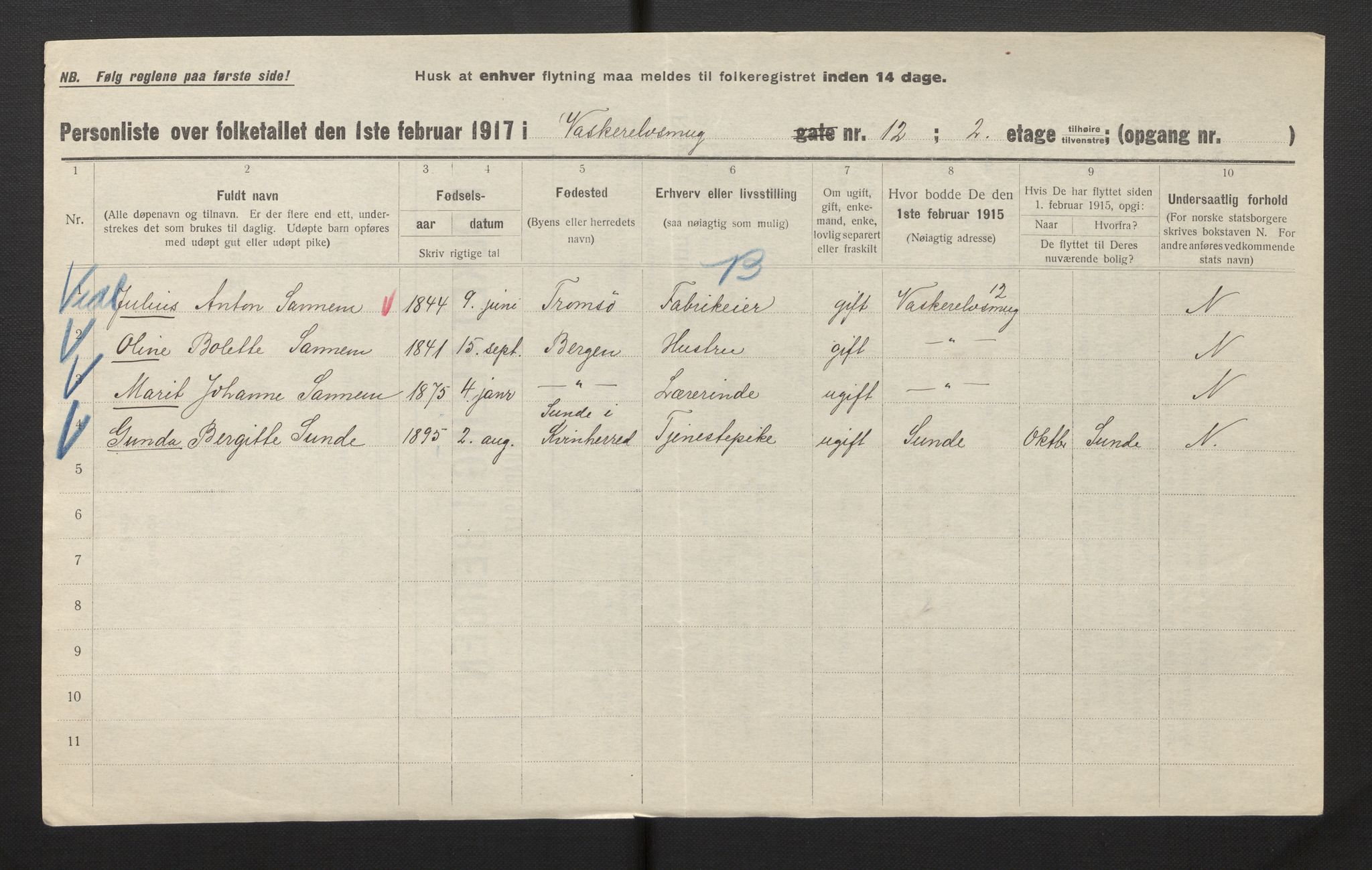 SAB, Kommunal folketelling 1917 for Bergen kjøpstad, 1917, s. 43725