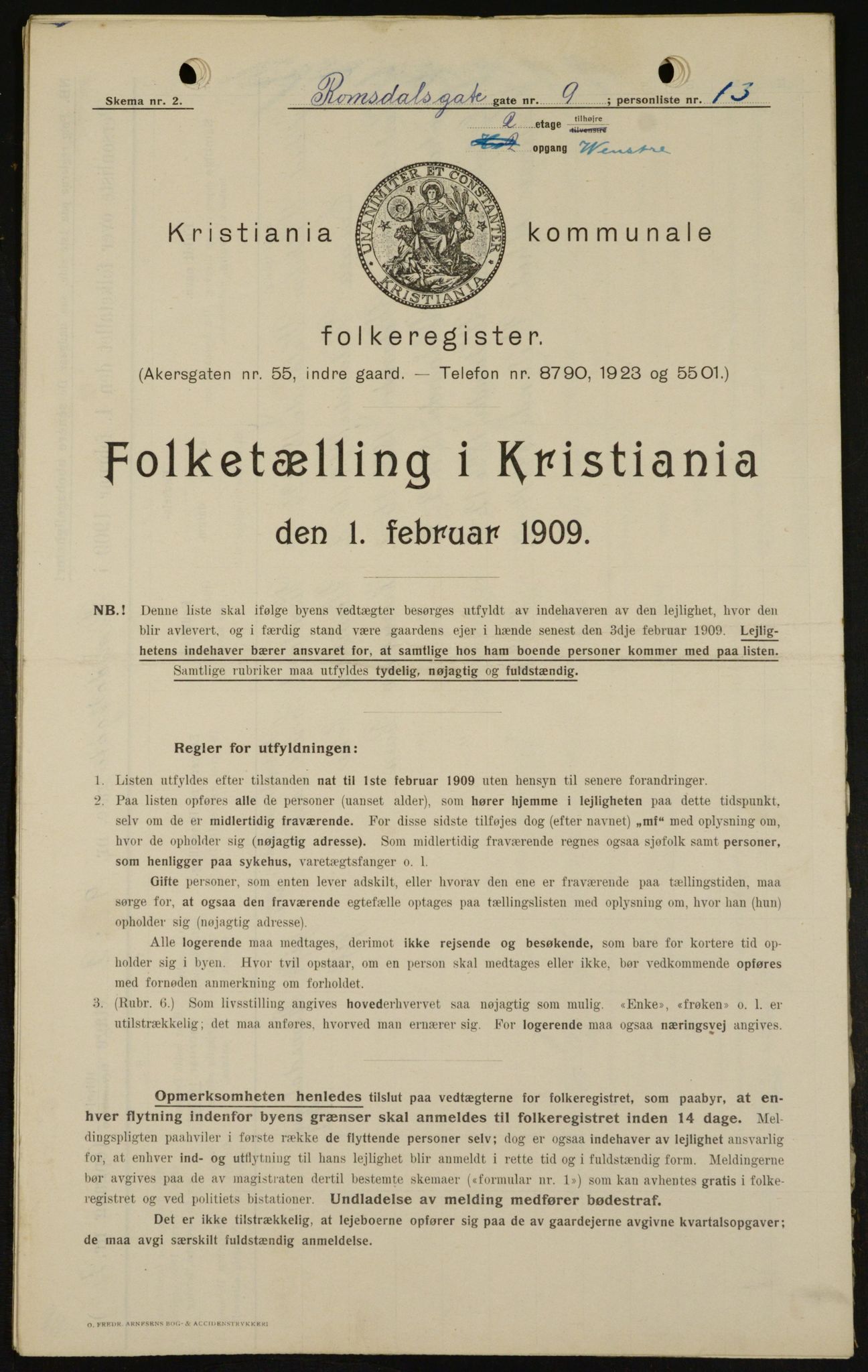 OBA, Kommunal folketelling 1.2.1909 for Kristiania kjøpstad, 1909, s. 75544
