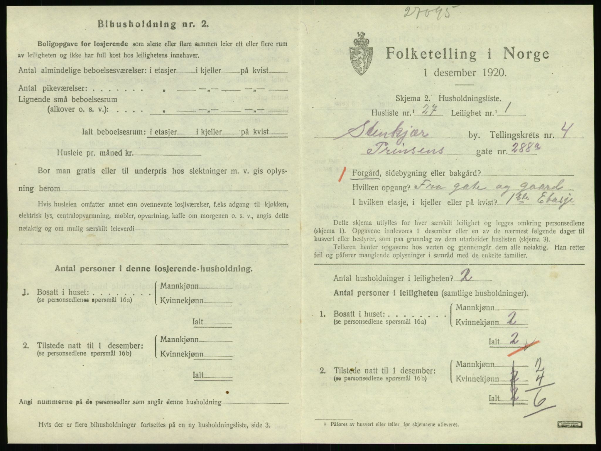 SAT, Folketelling 1920 for 1702 Steinkjer ladested, 1920, s. 2222