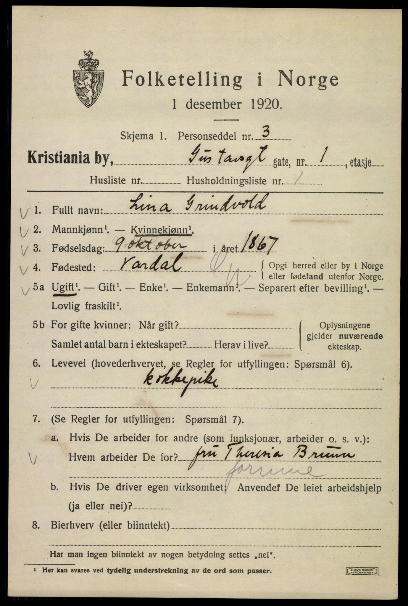 SAO, Folketelling 1920 for 0301 Kristiania kjøpstad, 1920, s. 261463