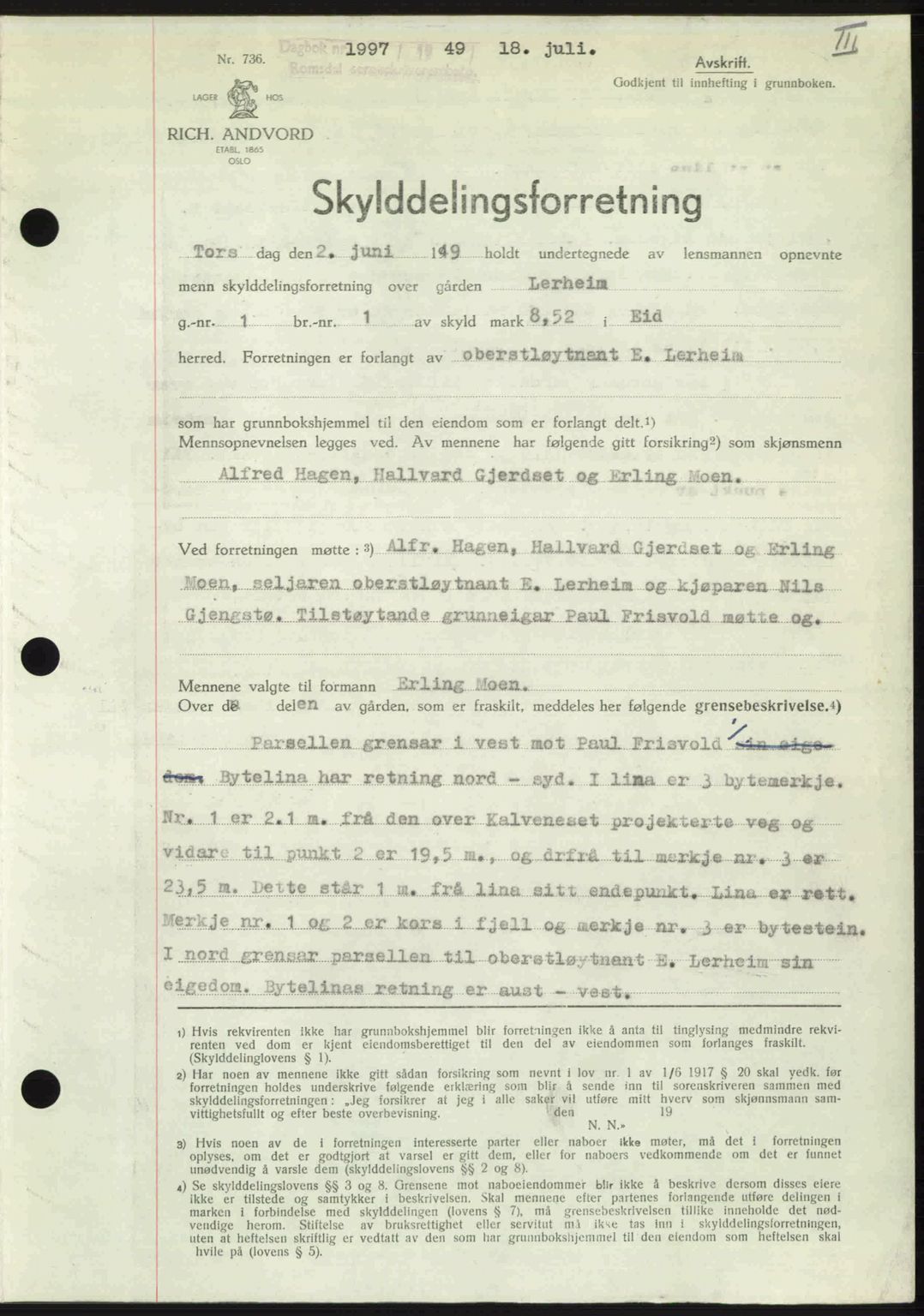 Romsdal sorenskriveri, SAT/A-4149/1/2/2C: Pantebok nr. A30, 1949-1949, Dagboknr: 1997/1949