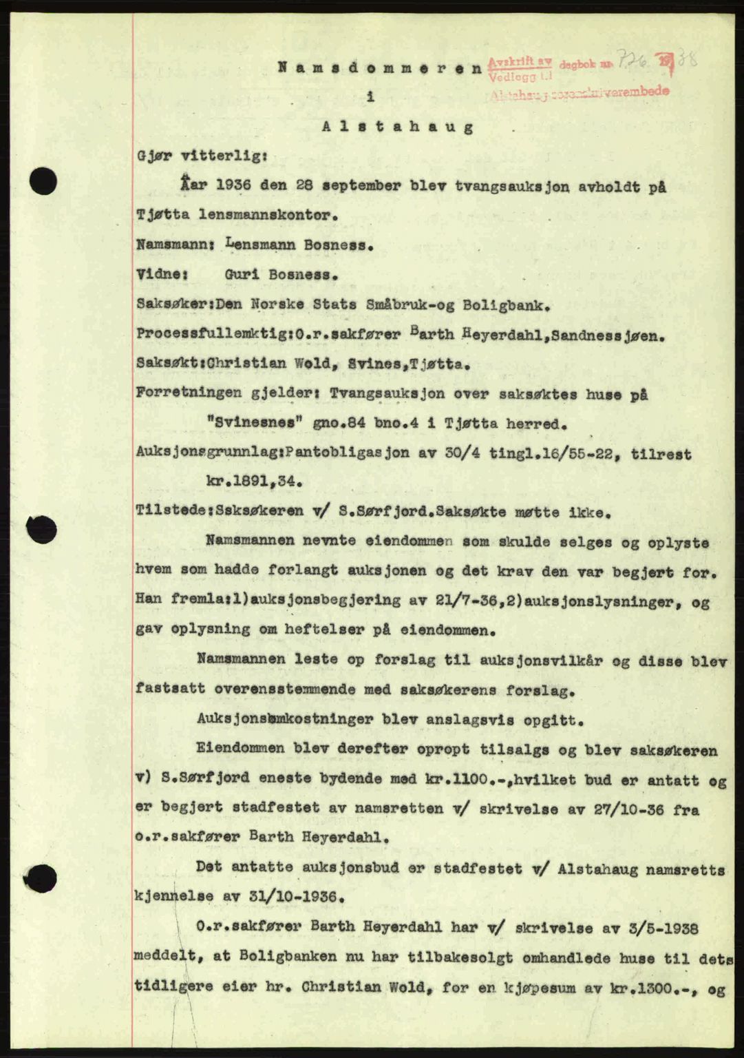 Alstahaug sorenskriveri, SAT/A-1009: Pantebok nr. A3, 1937-1938, Dagboknr: 726/1938