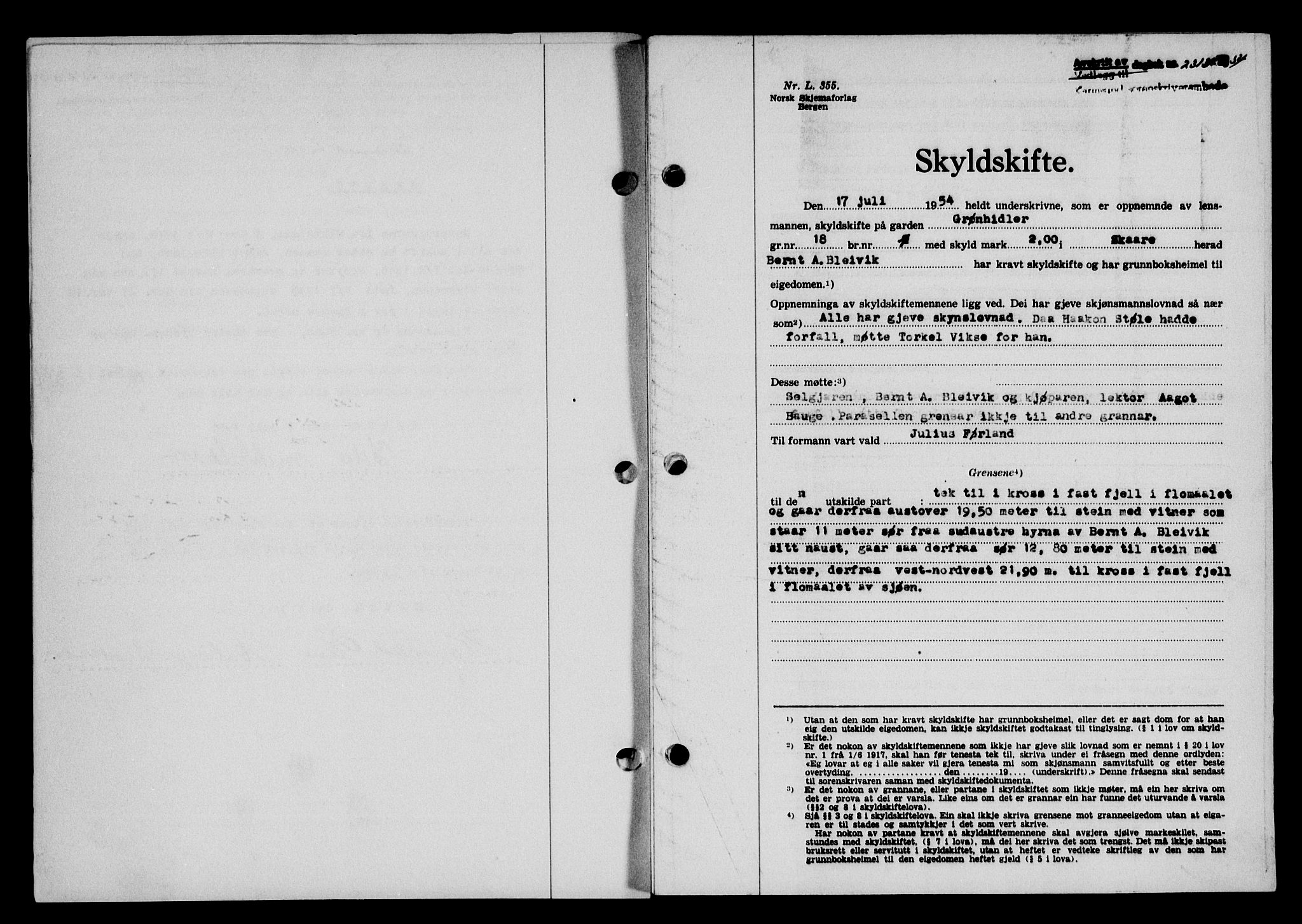 Karmsund sorenskriveri, SAST/A-100311/01/II/IIB/L0113: Pantebok nr. 93A, 1954-1954, Dagboknr: 2313/1954