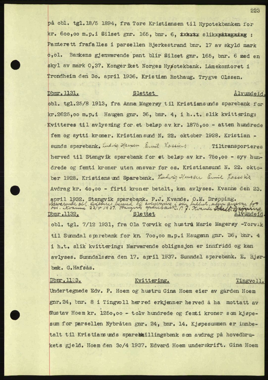 Nordmøre sorenskriveri, SAT/A-4132/1/2/2Ca: Pantebok nr. C80, 1936-1939, Dagboknr: 1131/1937