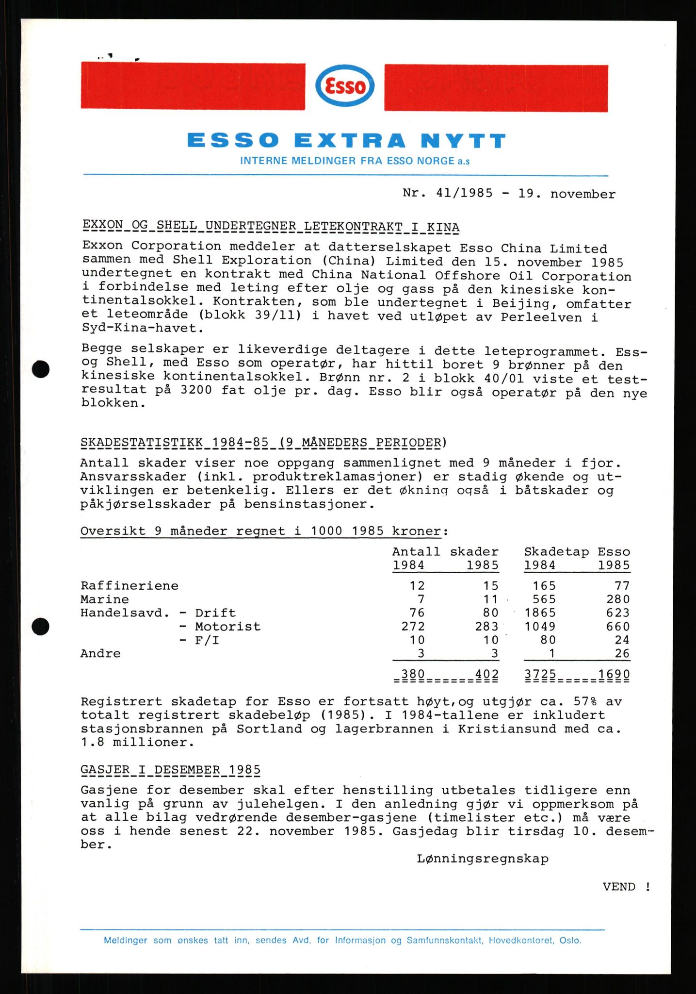 Pa 0982 - Esso Norge A/S, AV/SAST-A-100448/X/Xd/L0002: Esso Extra Nytt. Ukenytt, 1981-1986