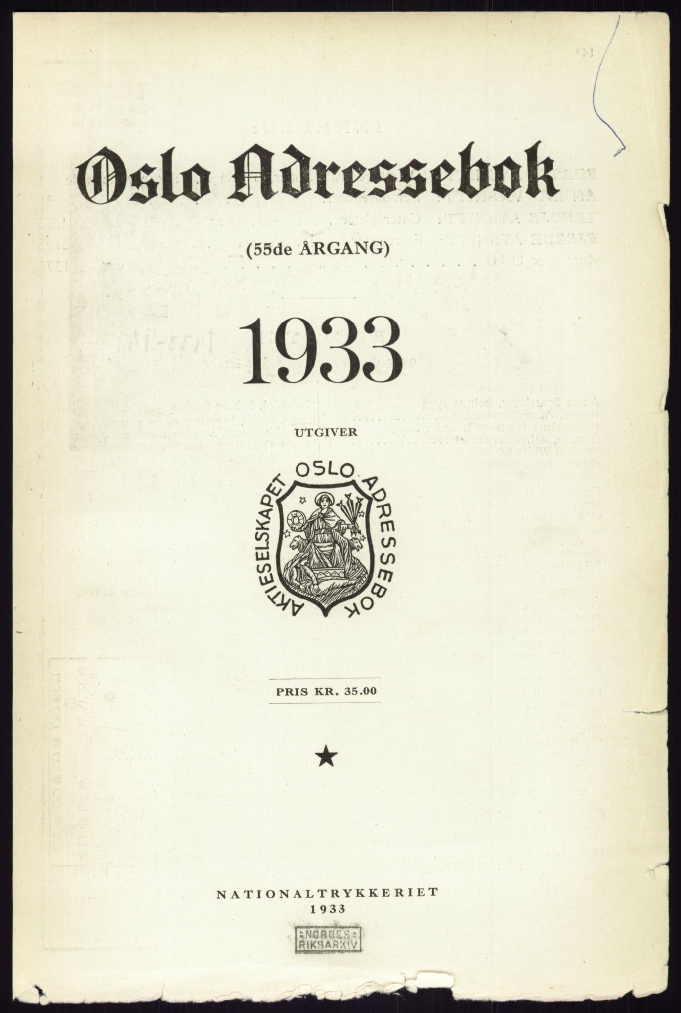 Kristiania/Oslo adressebok, PUBL/-, 1933