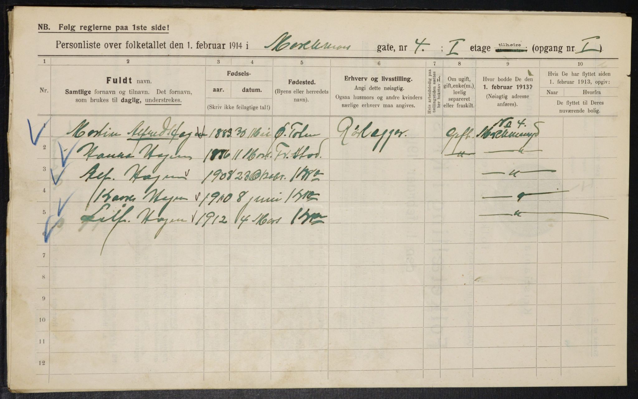 OBA, Kommunal folketelling 1.2.1914 for Kristiania, 1914, s. 64753