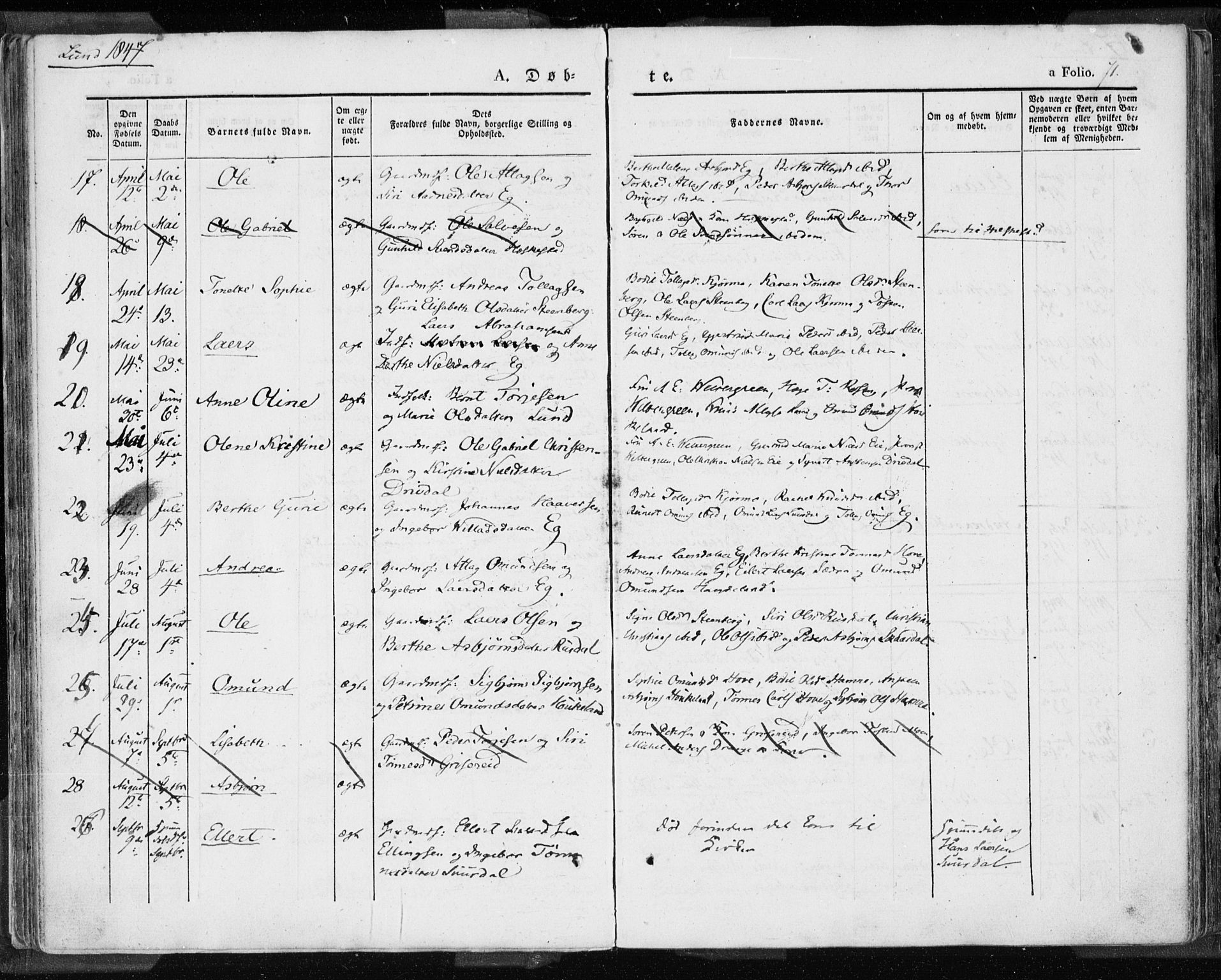 Lund sokneprestkontor, SAST/A-101809/S06/L0007: Ministerialbok nr. A 7.1, 1833-1854, s. 71