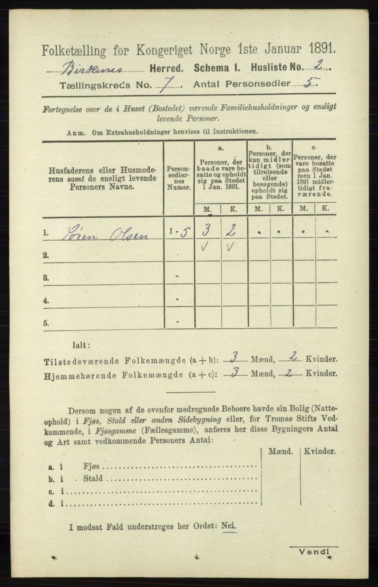 RA, Folketelling 1891 for 0928 Birkenes herred, 1891, s. 1943