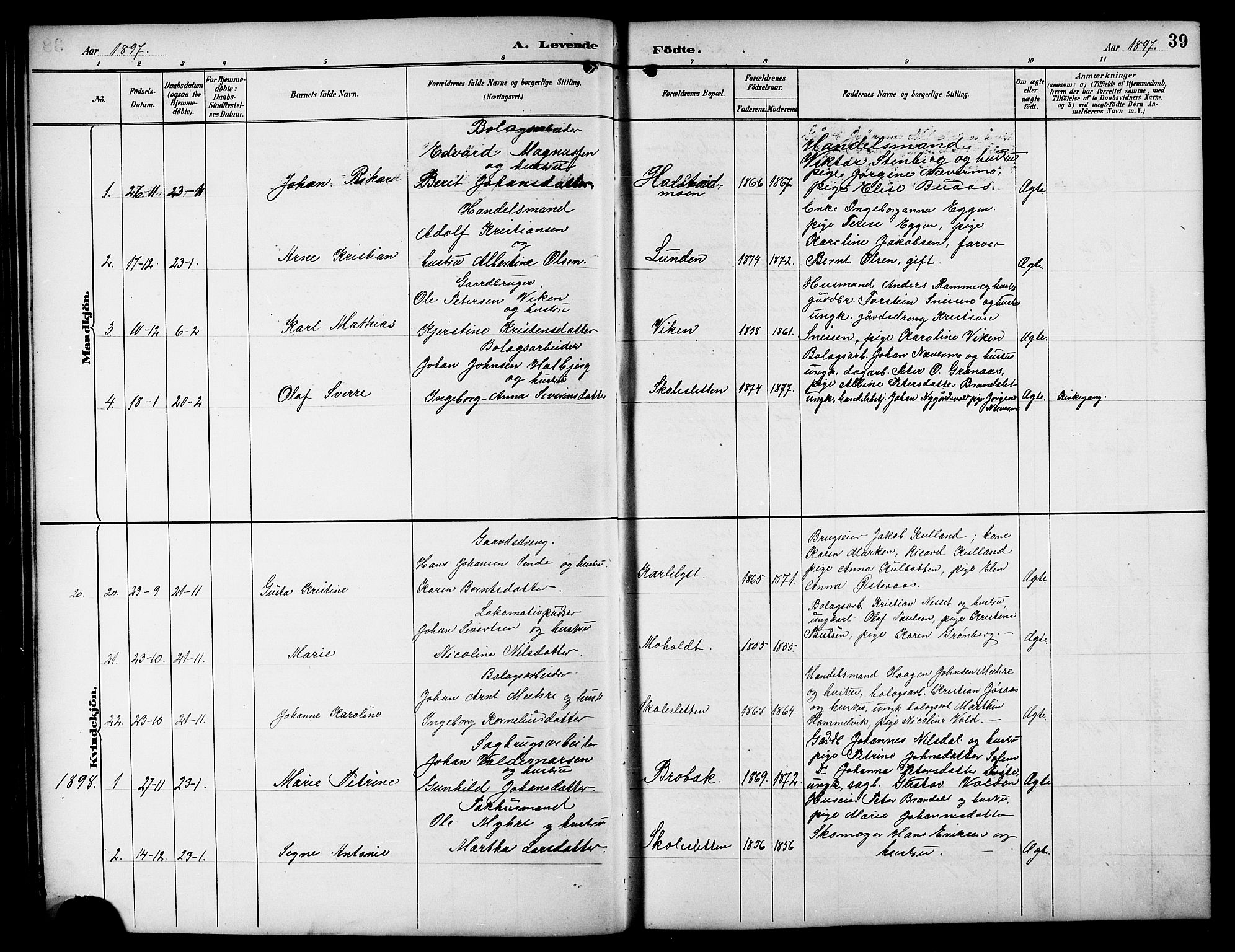 Ministerialprotokoller, klokkerbøker og fødselsregistre - Sør-Trøndelag, AV/SAT-A-1456/617/L0431: Klokkerbok nr. 617C01, 1889-1910, s. 39