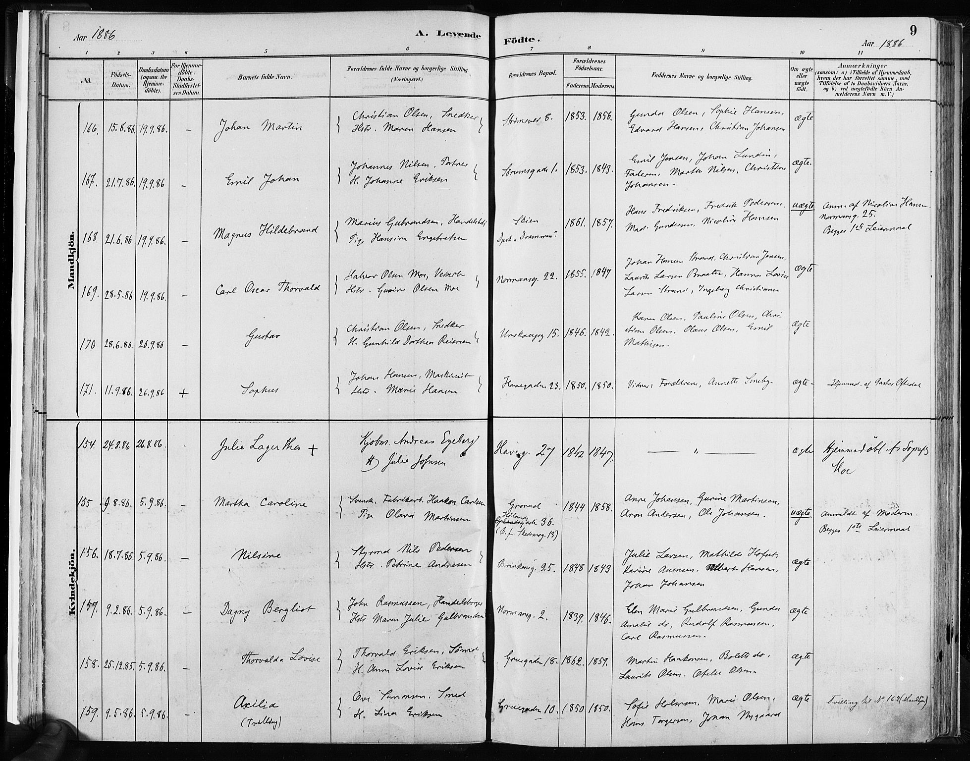 Kampen prestekontor Kirkebøker, SAO/A-10853/F/Fa/L0003: Ministerialbok nr. I 3, 1886-1892, s. 9