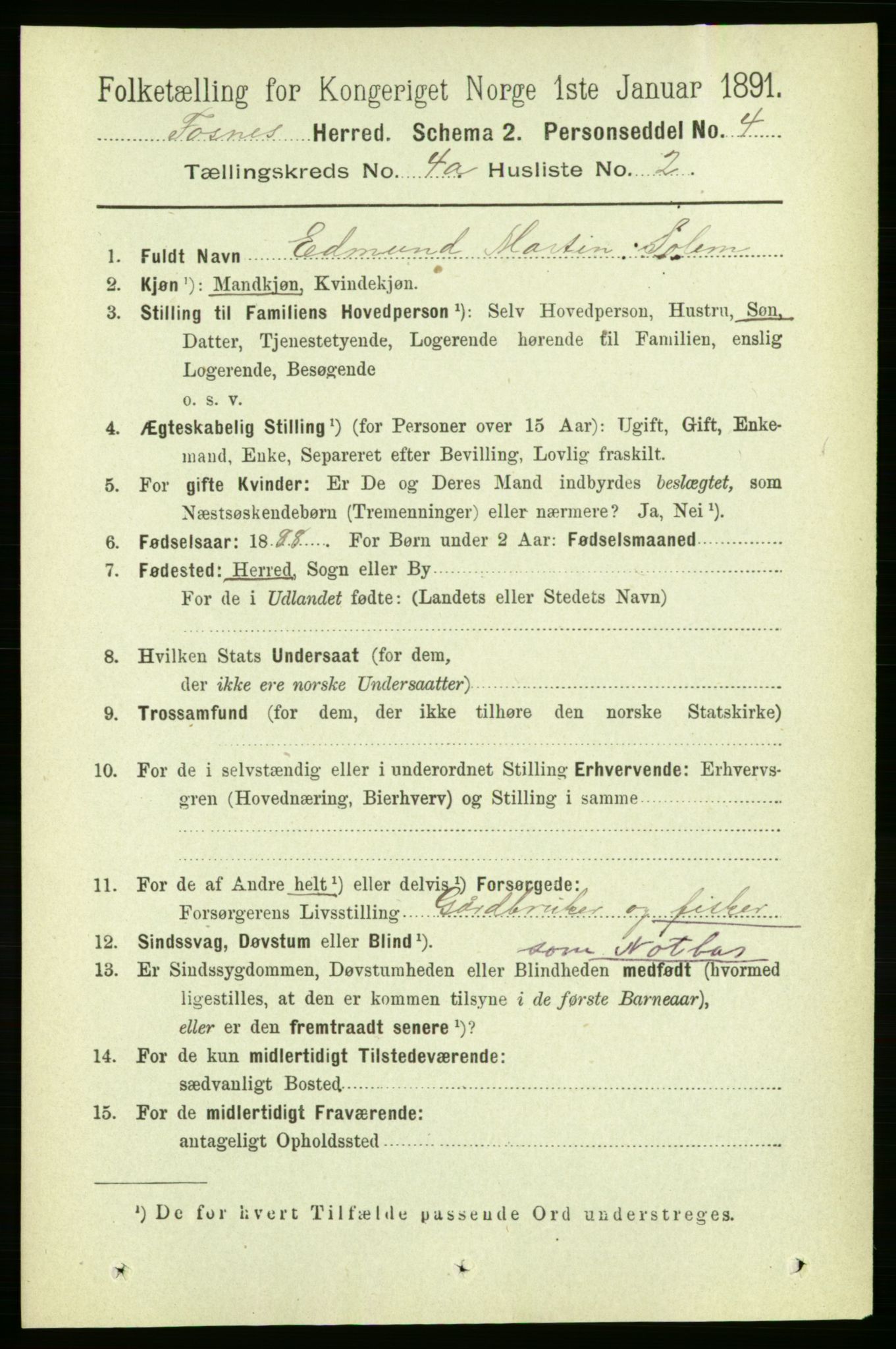 RA, Folketelling 1891 for 1748 Fosnes herred, 1891, s. 1394