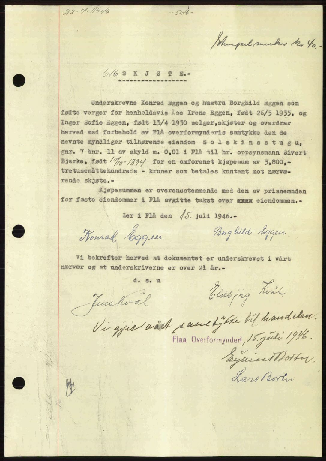 Gauldal sorenskriveri, SAT/A-0014/1/2/2C: Pantebok nr. A2, 1946-1946, Dagboknr: 616/1946