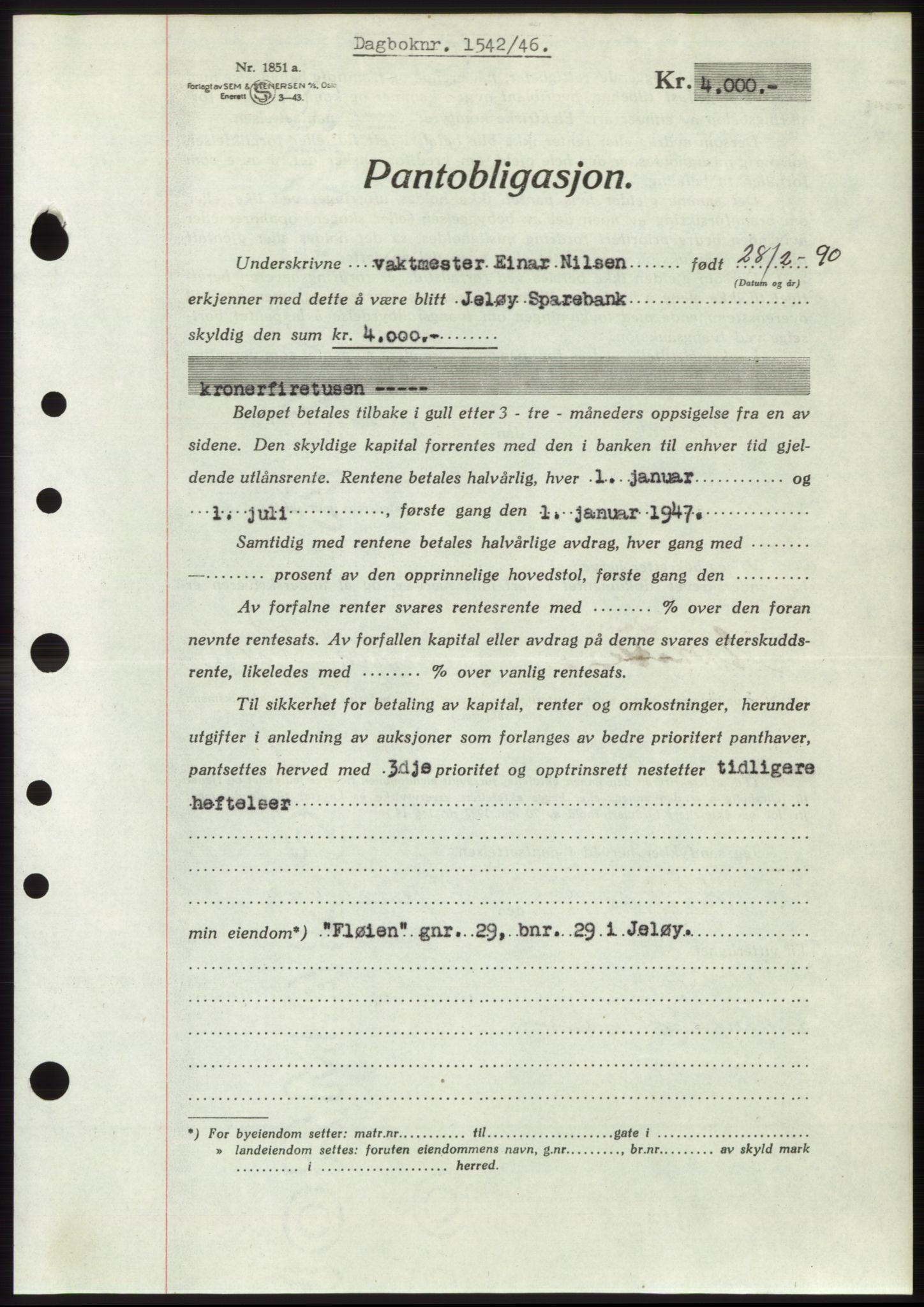 Moss sorenskriveri, SAO/A-10168: Pantebok nr. B15, 1946-1946, Dagboknr: 1542/1946