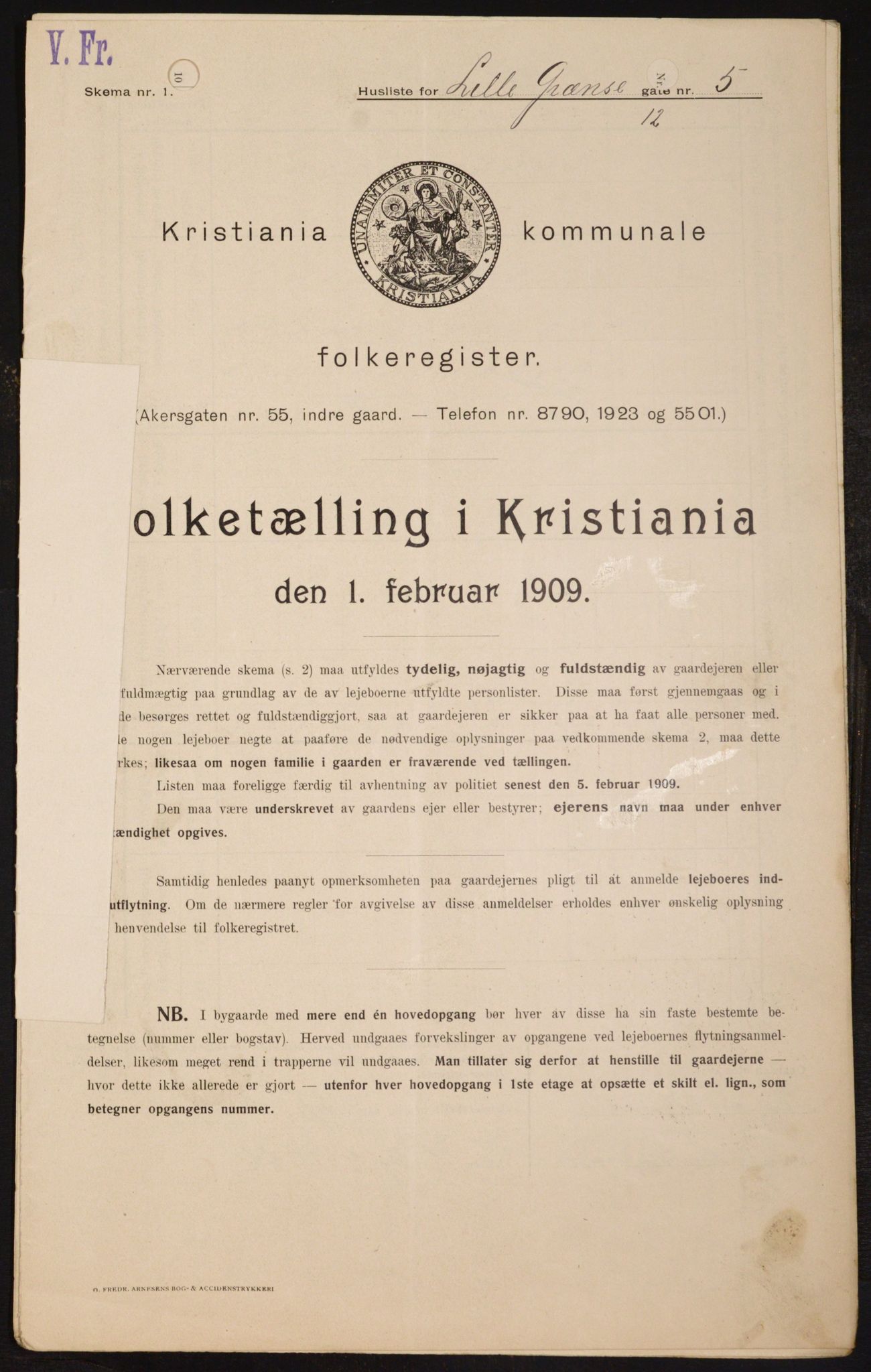 OBA, Kommunal folketelling 1.2.1909 for Kristiania kjøpstad, 1909, s. 52493