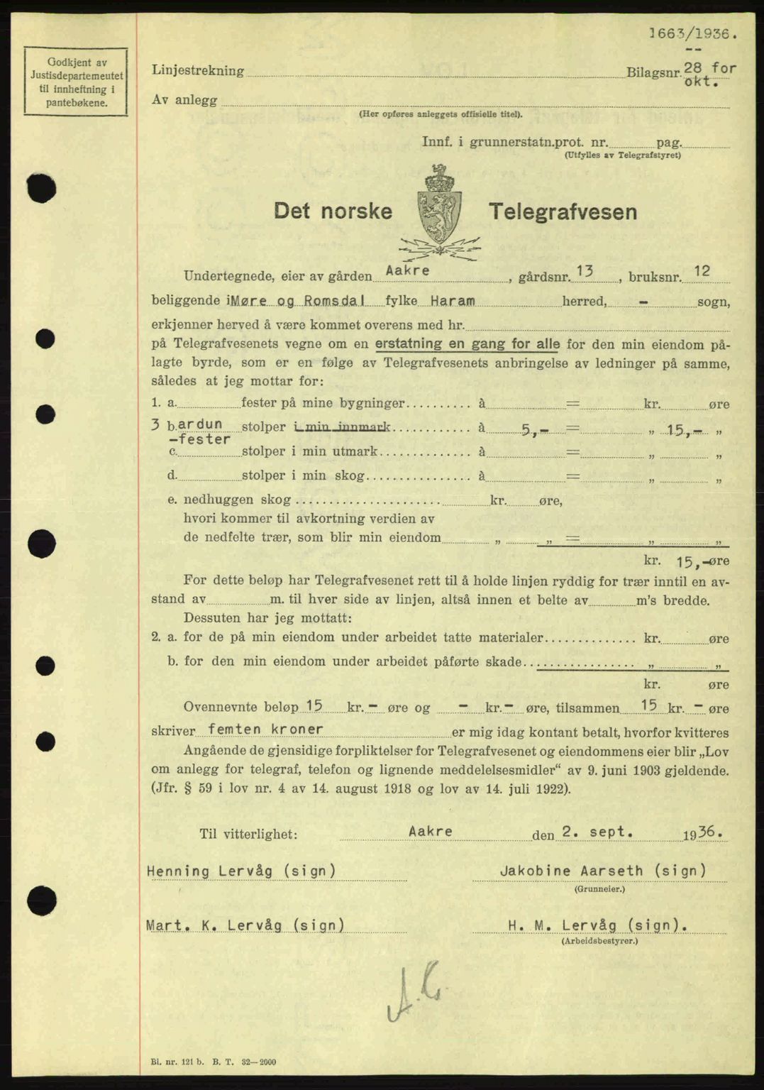 Nordre Sunnmøre sorenskriveri, AV/SAT-A-0006/1/2/2C/2Ca: Pantebok nr. A2, 1936-1937, Dagboknr: 1663/1936