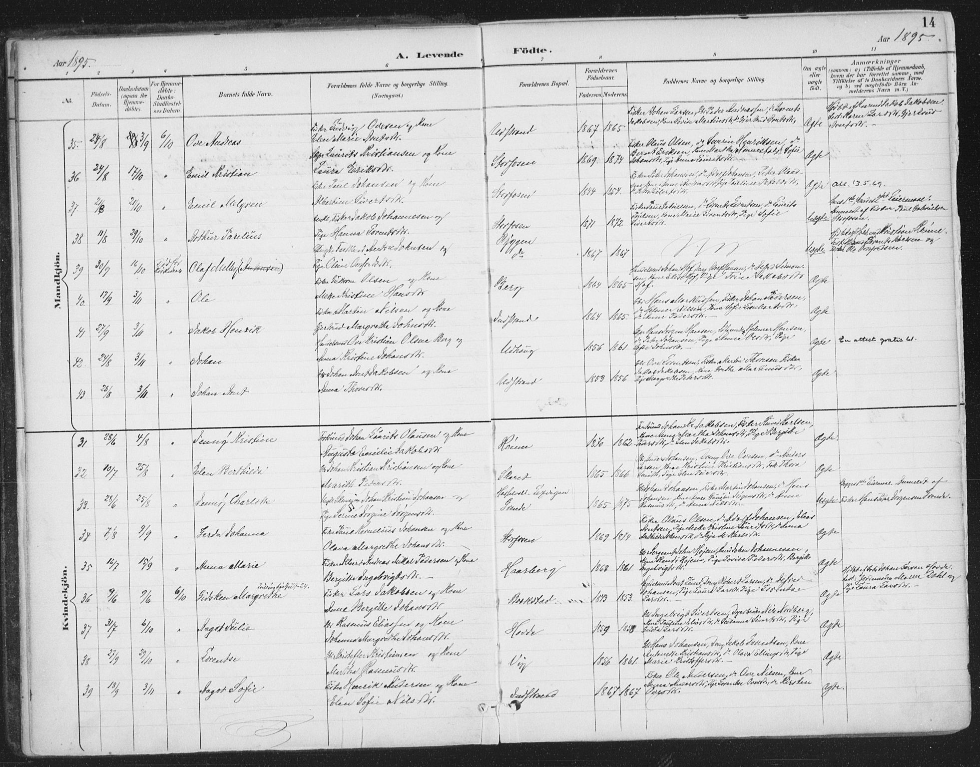 Ministerialprotokoller, klokkerbøker og fødselsregistre - Sør-Trøndelag, SAT/A-1456/659/L0743: Ministerialbok nr. 659A13, 1893-1910, s. 14