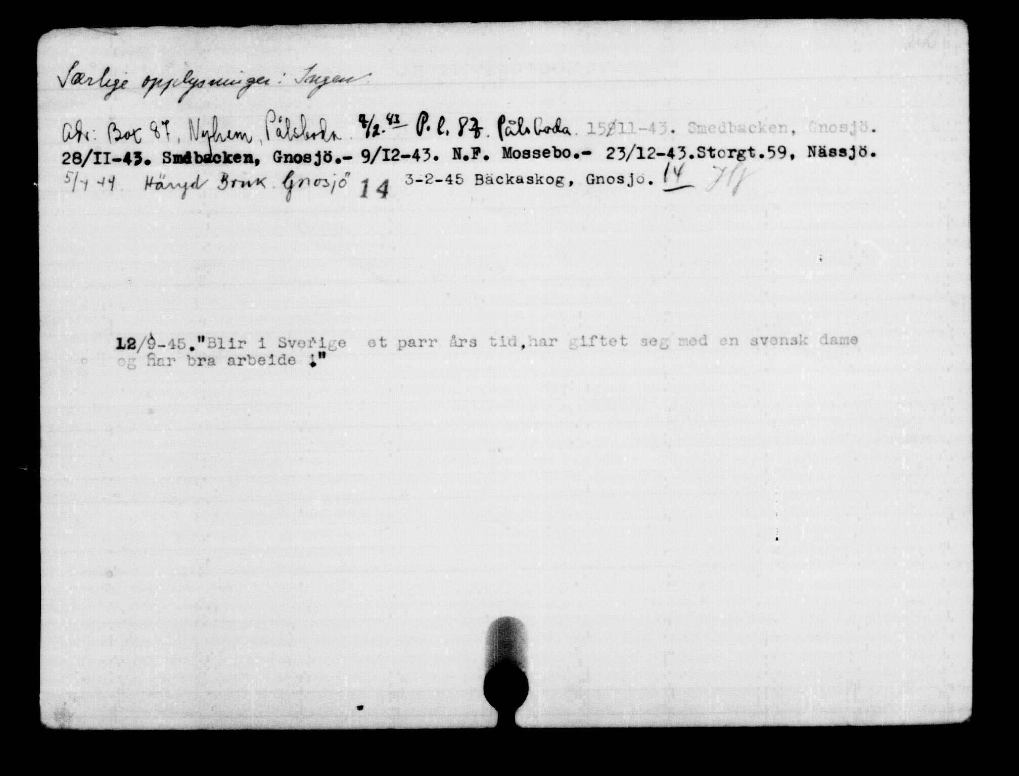 Utenriksstasjonene, Legasjonen i Stockholm, Flyktningkontoret, AV/RA-S-6753/V/Va/L0001: Kjesäterkartoteket, flyktninger med registreringsnr. 1-1000, 1940-1945, s. 408