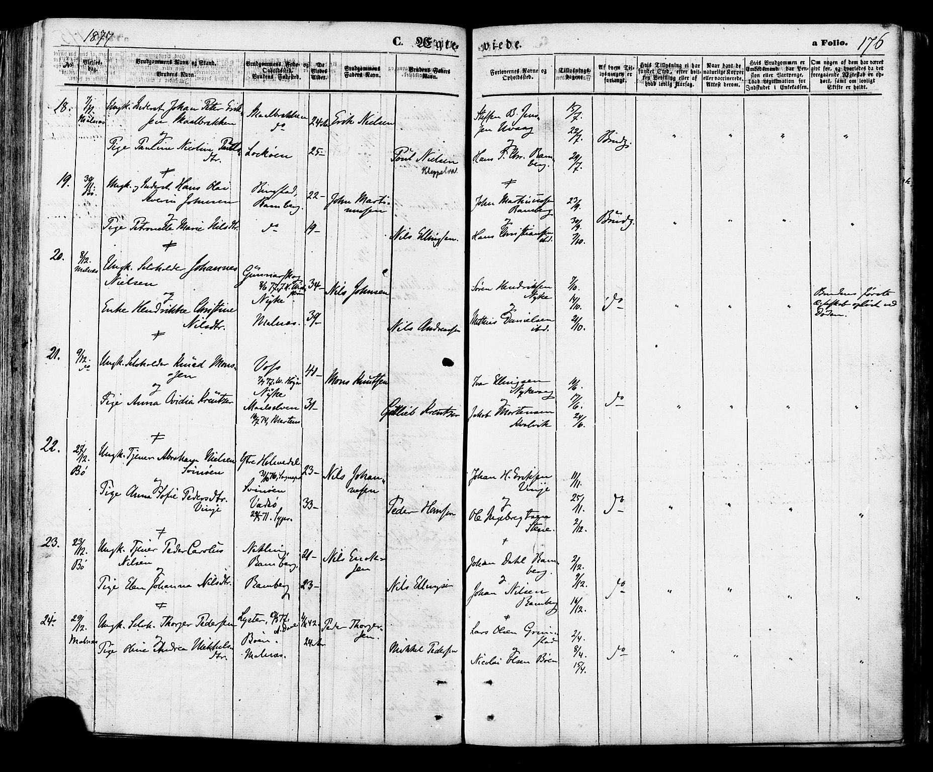 Ministerialprotokoller, klokkerbøker og fødselsregistre - Nordland, AV/SAT-A-1459/891/L1301: Ministerialbok nr. 891A06, 1870-1878, s. 176