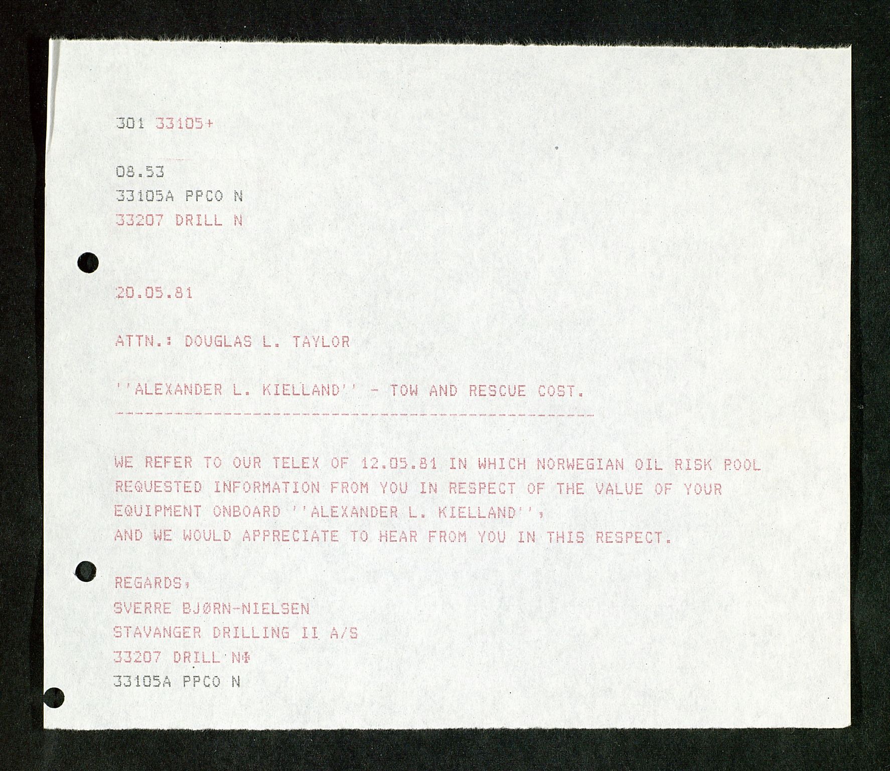 Pa 1503 - Stavanger Drilling AS, AV/SAST-A-101906/Da/L0017: Alexander L. Kielland - Saks- og korrespondansearkiv, 1981-1984, s. 199