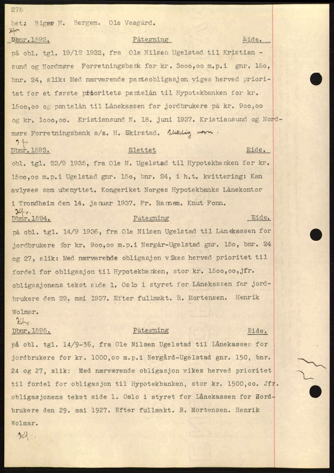 Nordmøre sorenskriveri, SAT/A-4132/1/2/2Ca: Pantebok nr. C80, 1936-1939, Dagboknr: 1592/1937