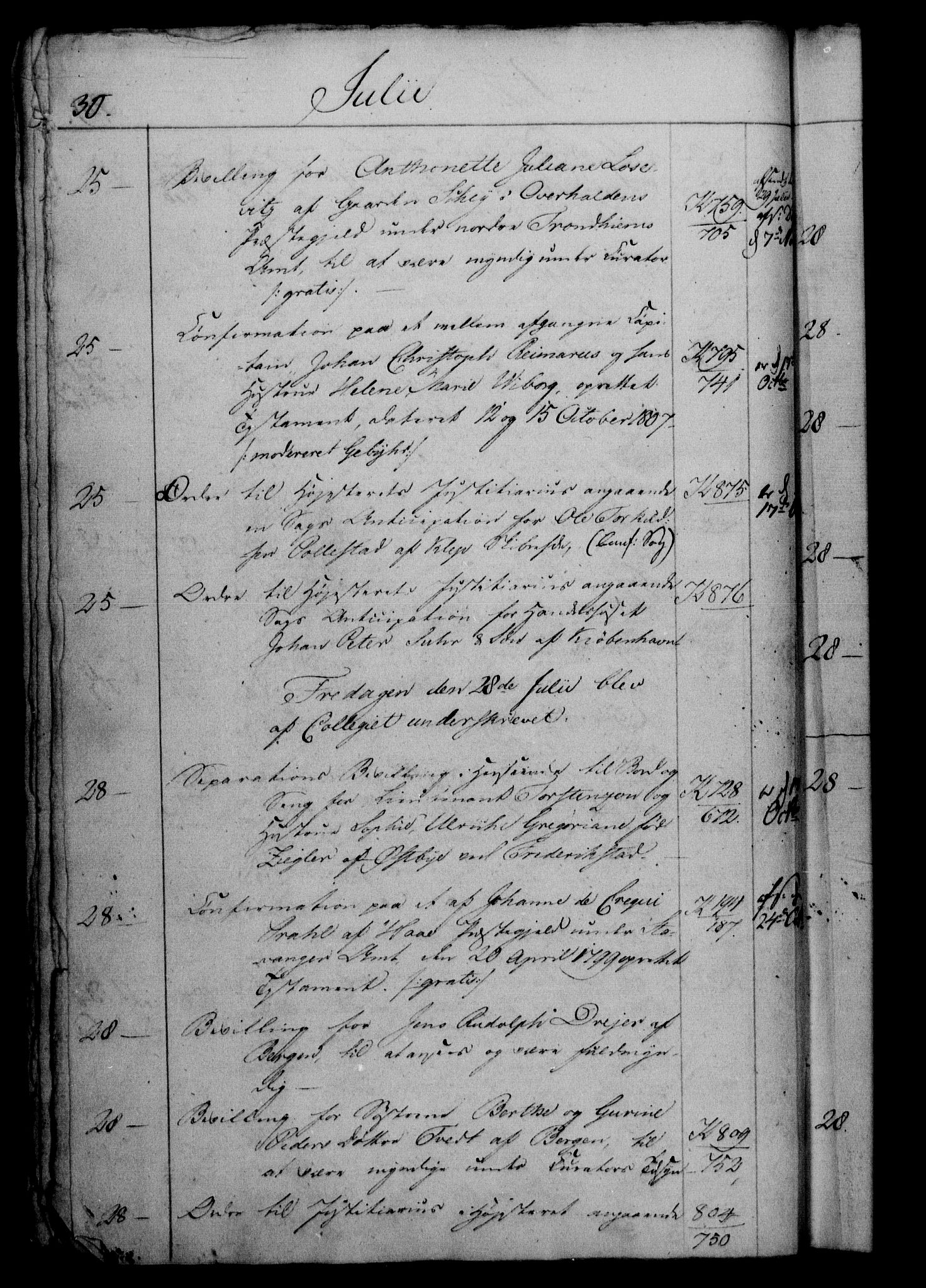 Danske Kanselli 1800-1814, AV/RA-EA-3024/H/Hf/Hfb/Hfbc/L0010: Underskrivelsesbok m. register, 1809, s. 30