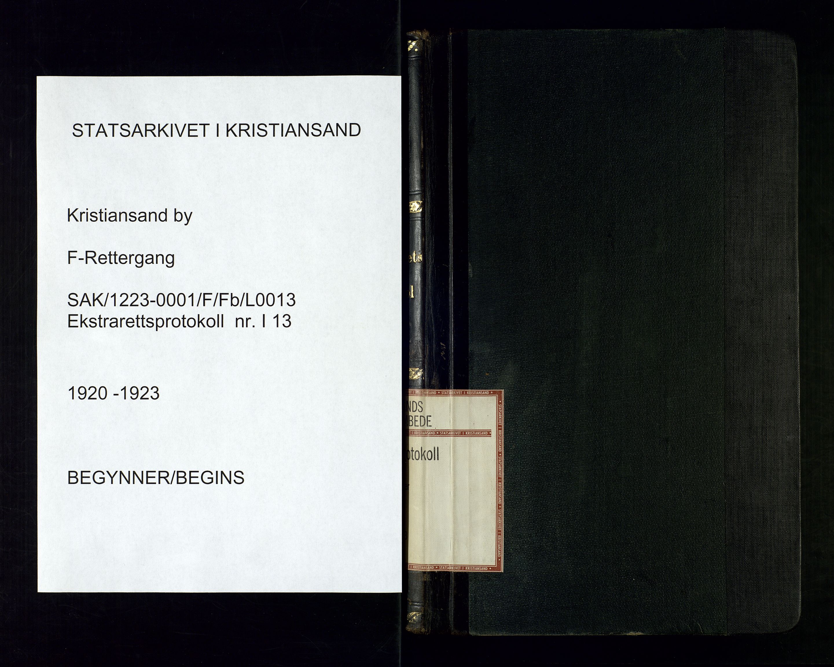 Kristiansand byrett, SAK/1223-0001/F/Fb/L0013: Ekstrarettsprotokoll nr. 13 serie I med register, 1920-1923