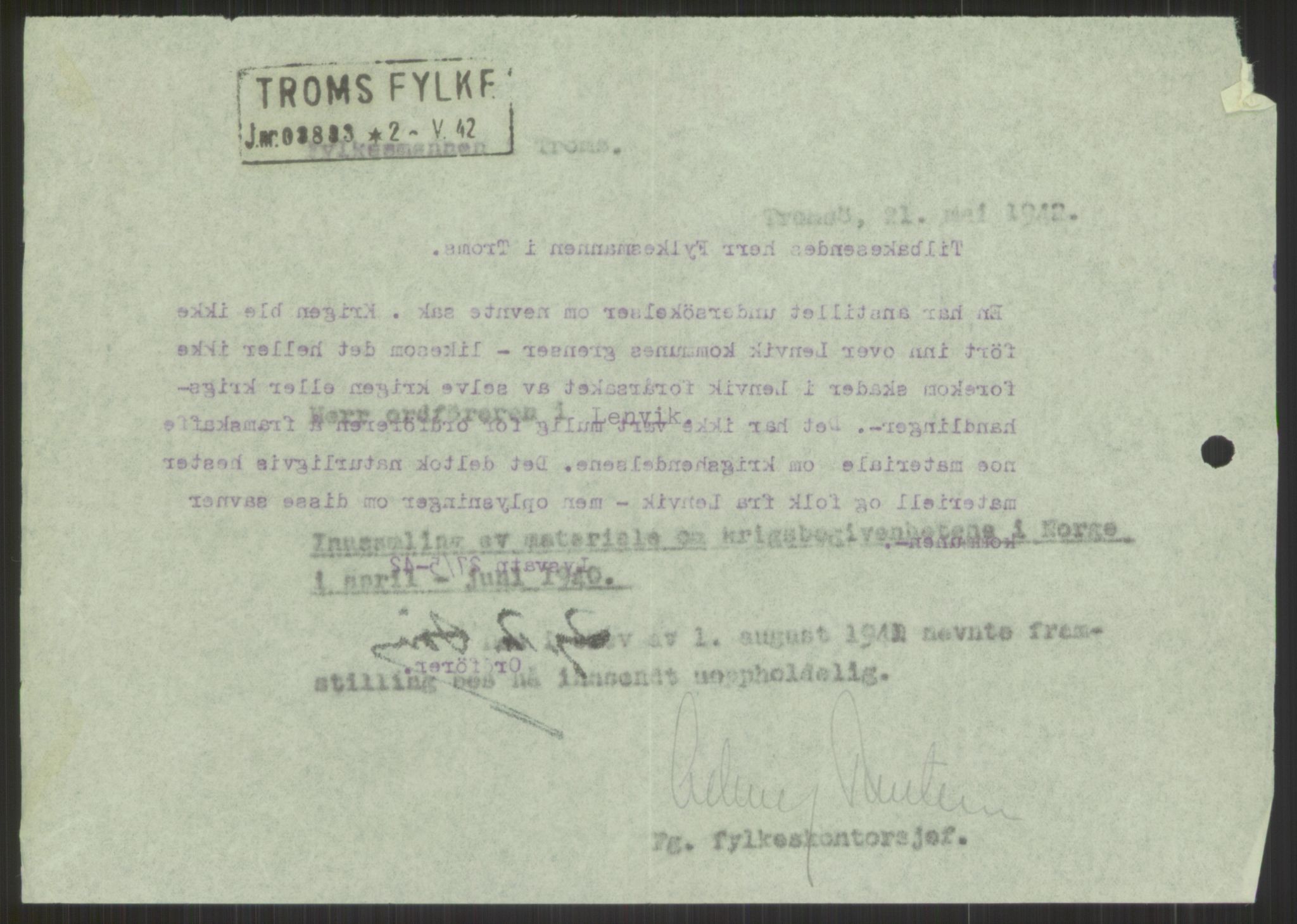 Forsvaret, Forsvarets krigshistoriske avdeling, AV/RA-RAFA-2017/Y/Ya/L0017: II-C-11-31 - Fylkesmenn.  Rapporter om krigsbegivenhetene 1940., 1940, s. 632