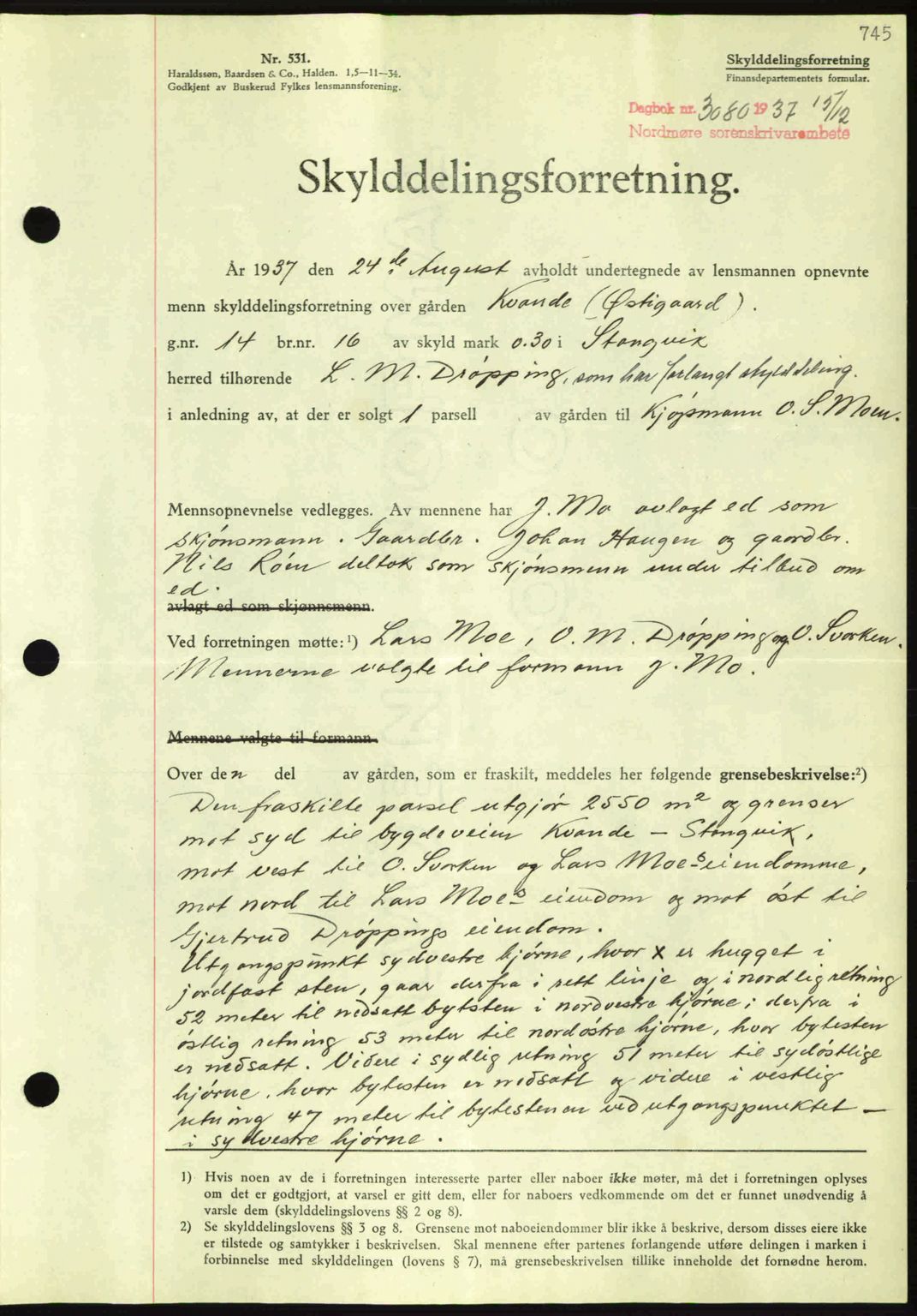 Nordmøre sorenskriveri, SAT/A-4132/1/2/2Ca: Pantebok nr. A82, 1937-1938, Dagboknr: 3080/1937