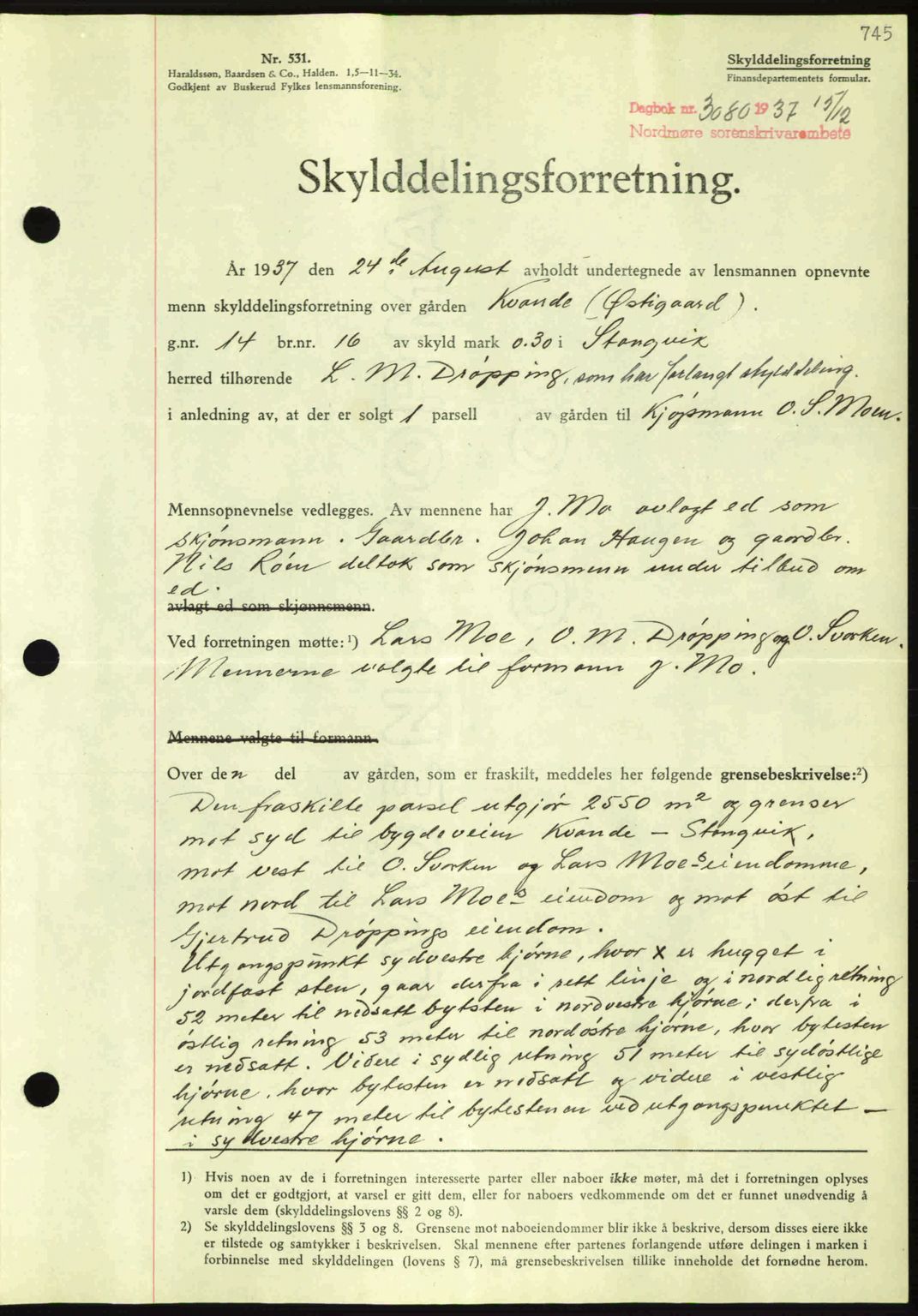 Nordmøre sorenskriveri, AV/SAT-A-4132/1/2/2Ca: Pantebok nr. A82, 1937-1938, Dagboknr: 3080/1937