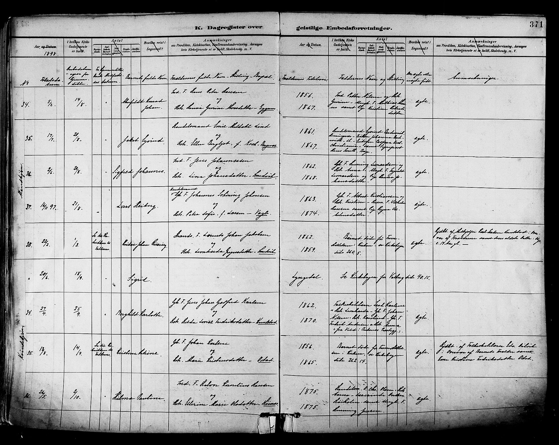 Ministerialprotokoller, klokkerbøker og fødselsregistre - Nordland, AV/SAT-A-1459/880/L1133: Ministerialbok nr. 880A07, 1888-1898, s. 371