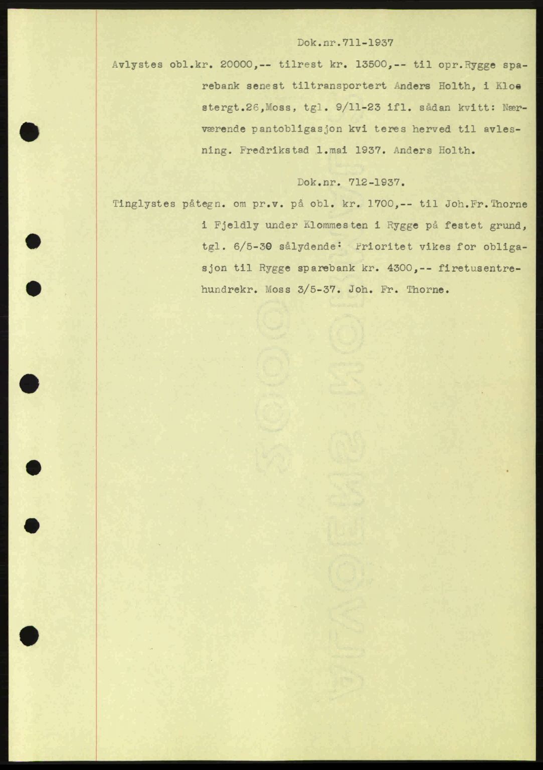 Moss sorenskriveri, SAO/A-10168: Pantebok nr. B3, 1937-1937, Dagboknr: 711/1937