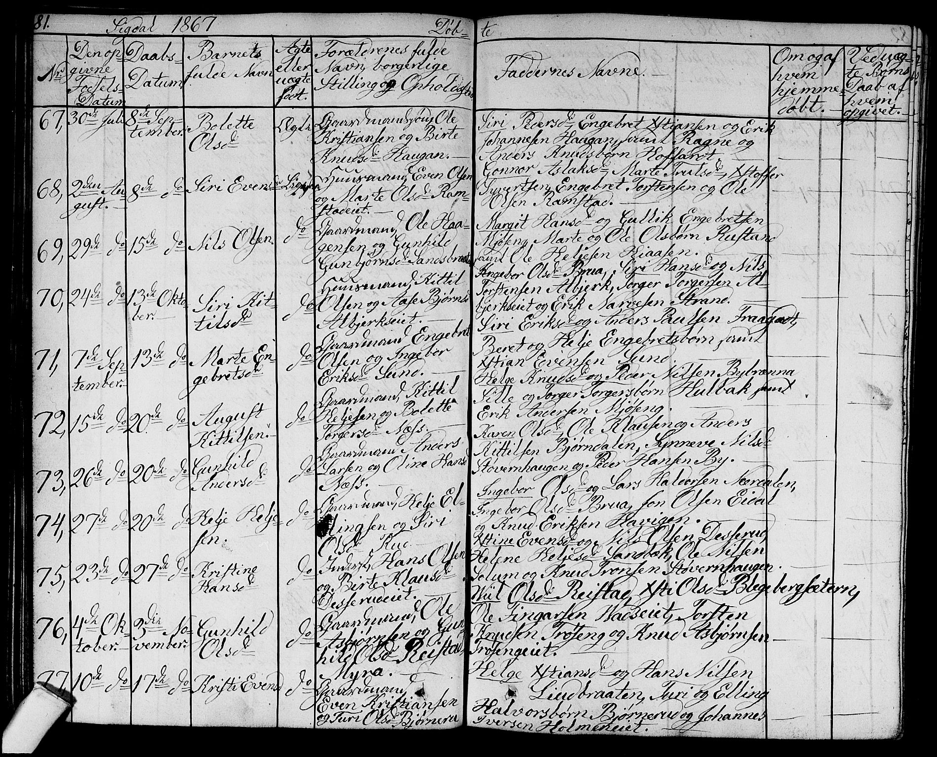 Sigdal kirkebøker, AV/SAKO-A-245/G/Ga/L0003: Klokkerbok nr. I 3, 1857-1878, s. 81