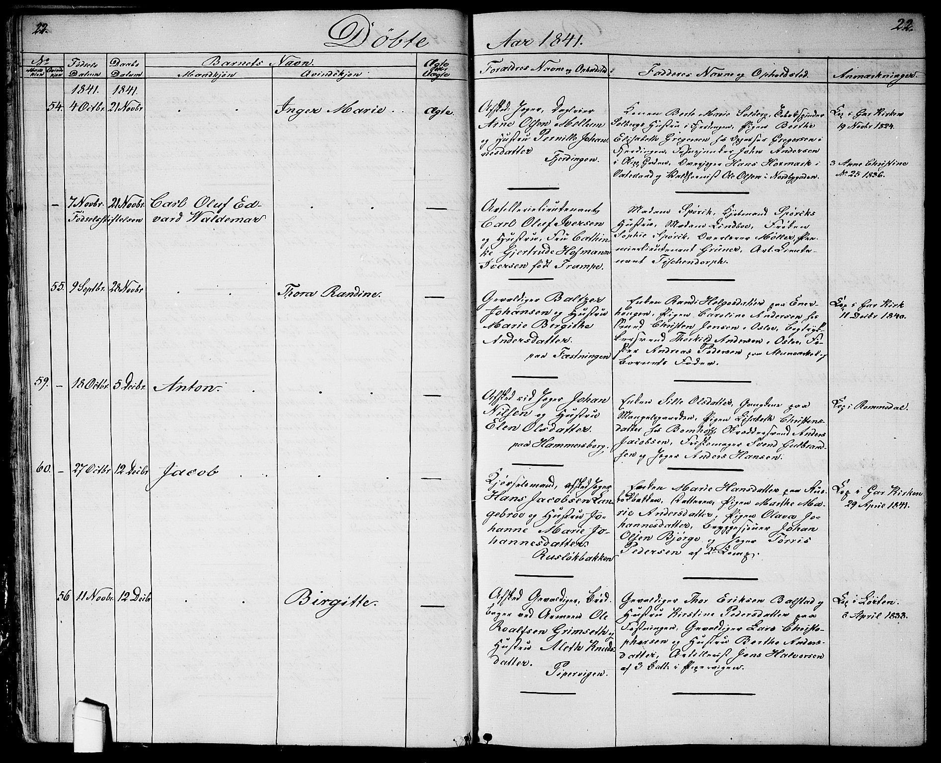 Garnisonsmenigheten Kirkebøker, AV/SAO-A-10846/G/Ga/L0005: Klokkerbok nr. 5, 1841-1860, s. 22