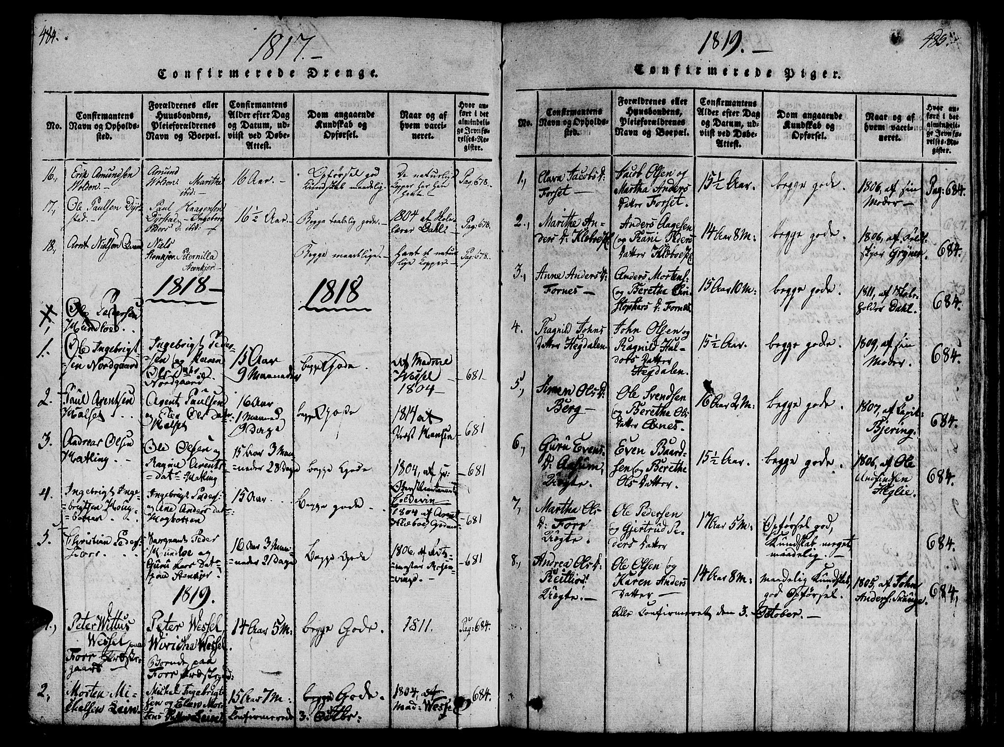 Ministerialprotokoller, klokkerbøker og fødselsregistre - Nord-Trøndelag, SAT/A-1458/746/L0441: Ministerialbok nr. 746A03 /1, 1816-1827, s. 484-485