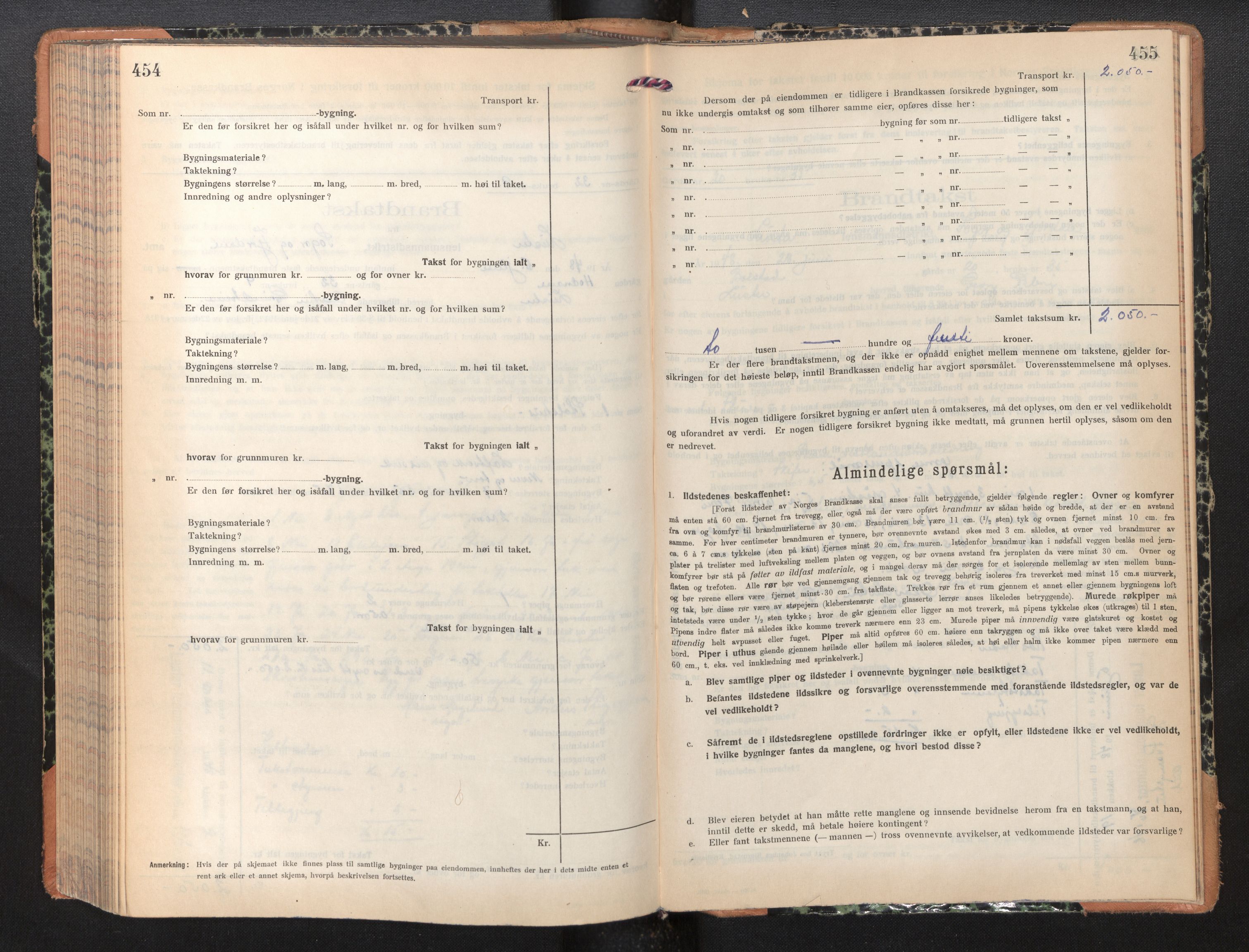 Lensmannen i Luster, AV/SAB-A-29301/0012/L0008: Branntakstprotokoll, skjematakst, 1935-1949, s. 454-455