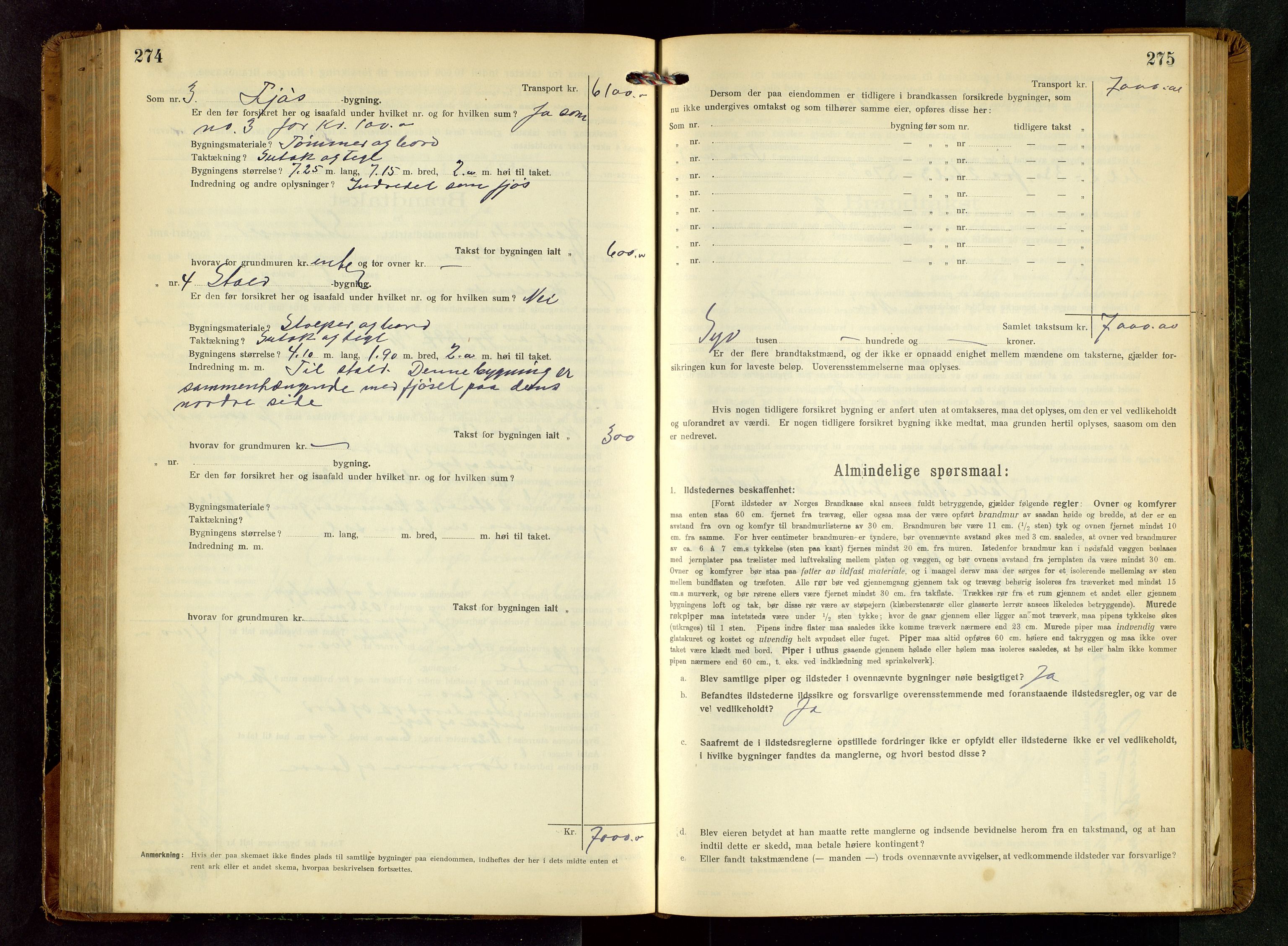 Håland lensmannskontor, AV/SAST-A-100100/Gob/L0006: Branntakstprotokoll - skjematakst. Register i boken., 1917-1920, s. 274-275