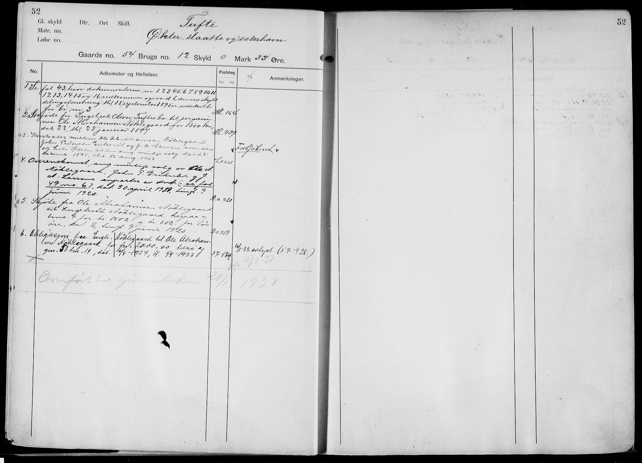 Gjerpen sorenskriveri, AV/SAKO-A-216/G/Gb/Gbd/L0002a: Panteregister nr. IV 2a, s. 52