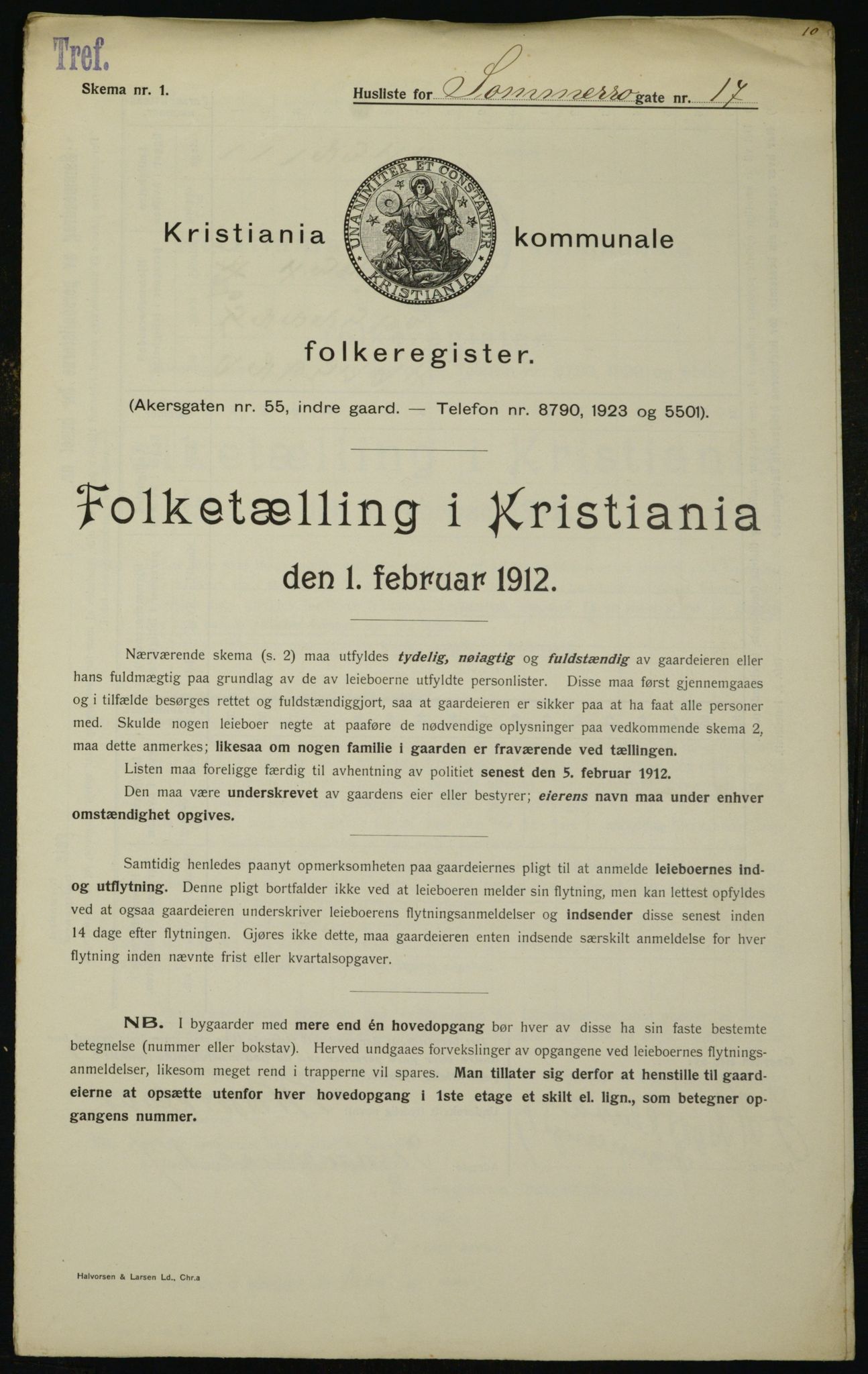 OBA, Kommunal folketelling 1.2.1912 for Kristiania, 1912, s. 100059