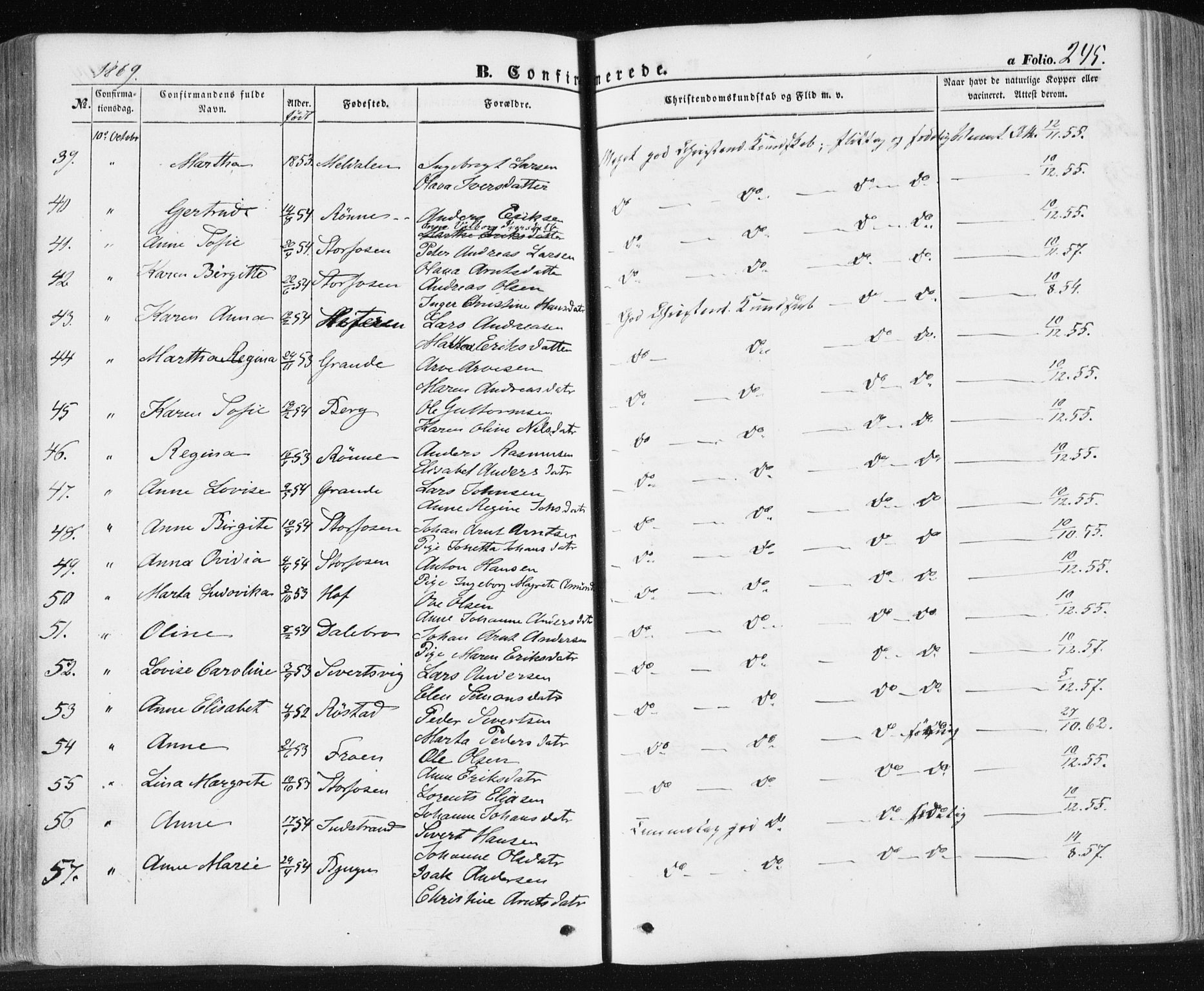 Ministerialprotokoller, klokkerbøker og fødselsregistre - Sør-Trøndelag, SAT/A-1456/659/L0737: Ministerialbok nr. 659A07, 1857-1875, s. 245