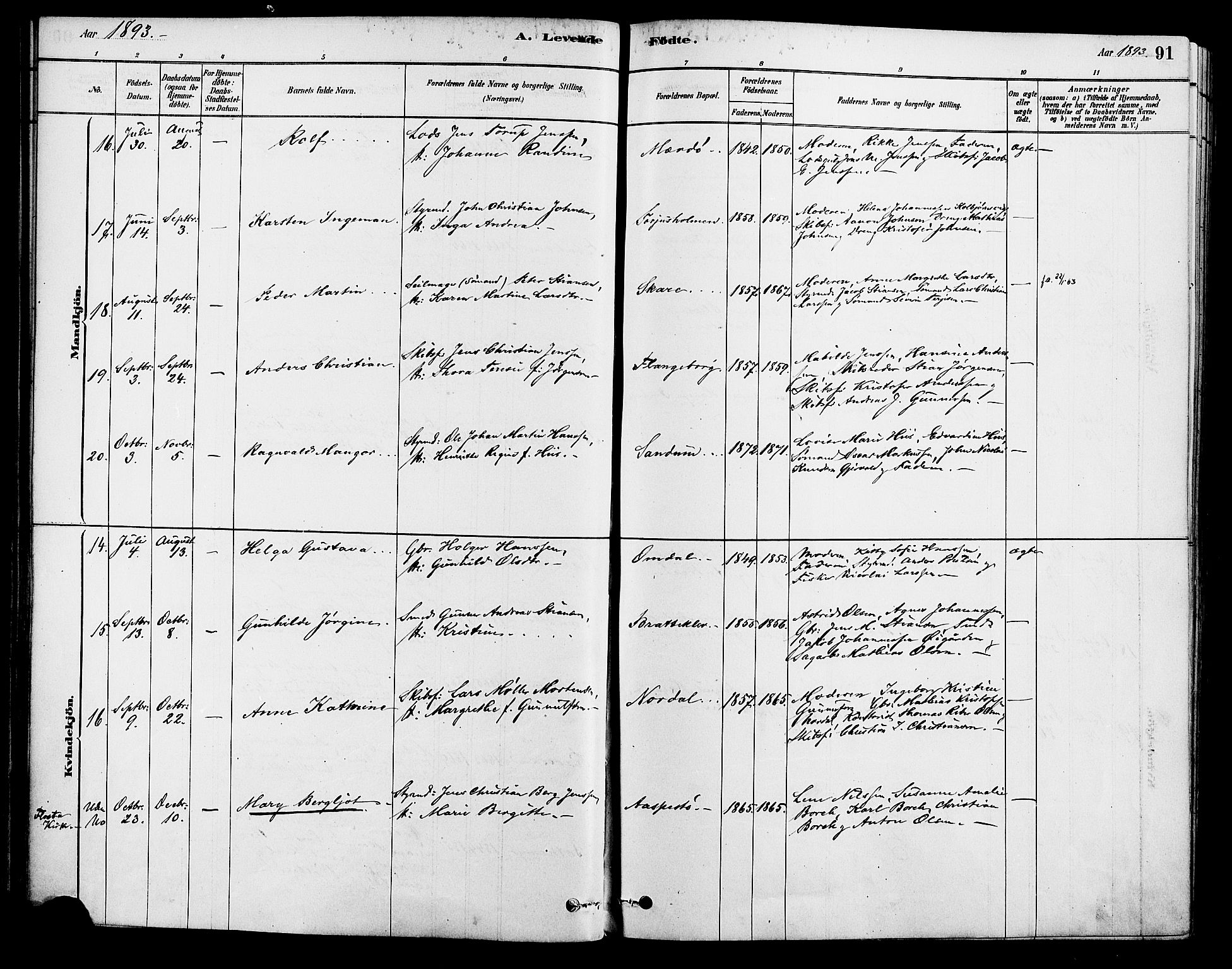 Tromøy sokneprestkontor, AV/SAK-1111-0041/F/Fa/L0009: Ministerialbok nr. A 9, 1878-1896, s. 91