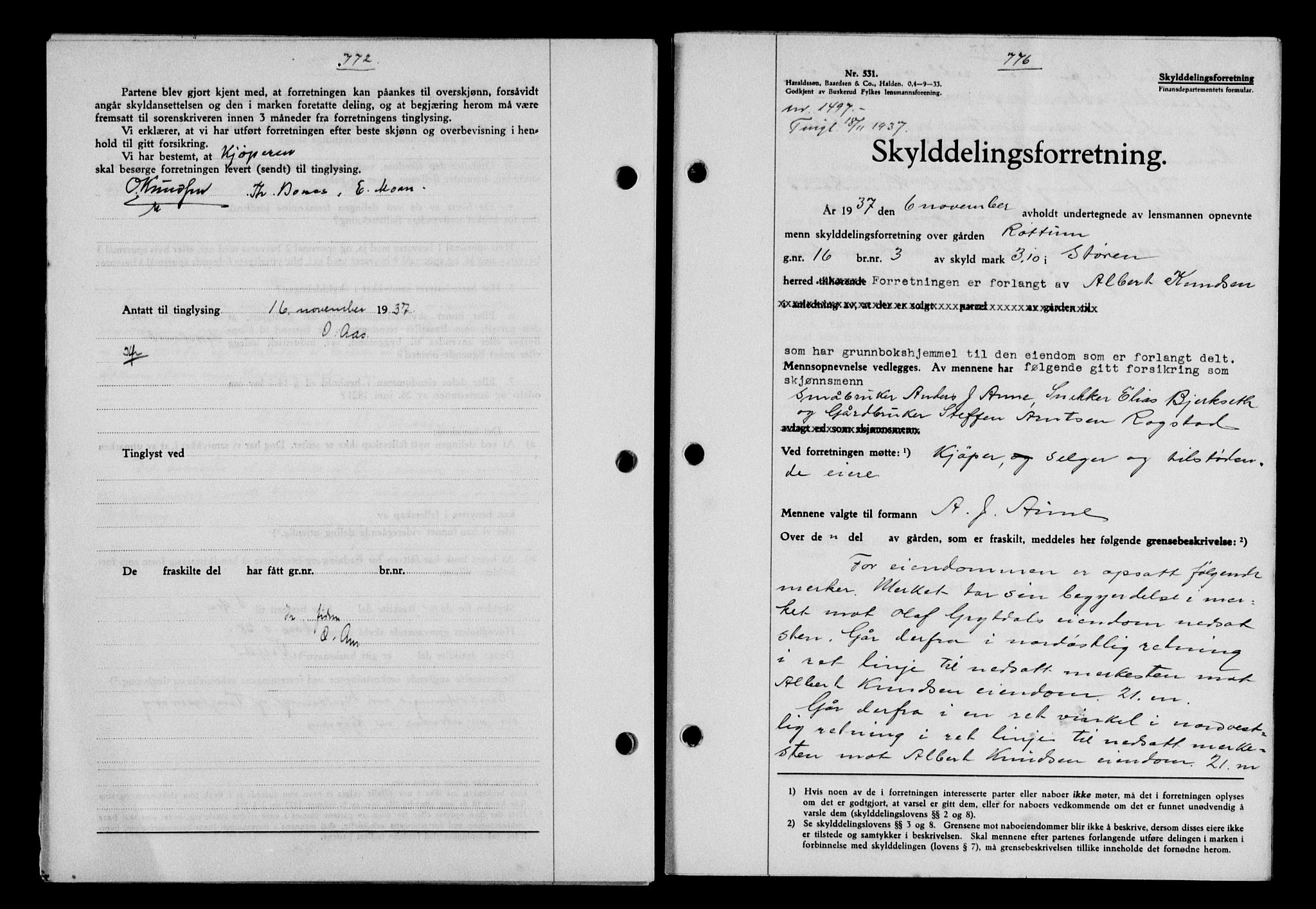 Gauldal sorenskriveri, SAT/A-0014/1/2/2C/L0048: Pantebok nr. 51-52, 1937-1938, s. 772, Dagboknr: 1497/1937